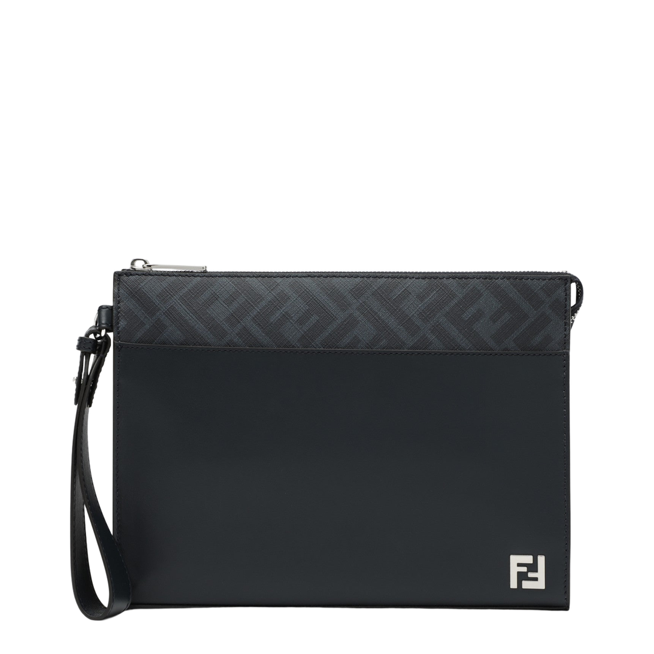 FF Squared Calf Leather & Canvas Clutch - Blue - Image 1
