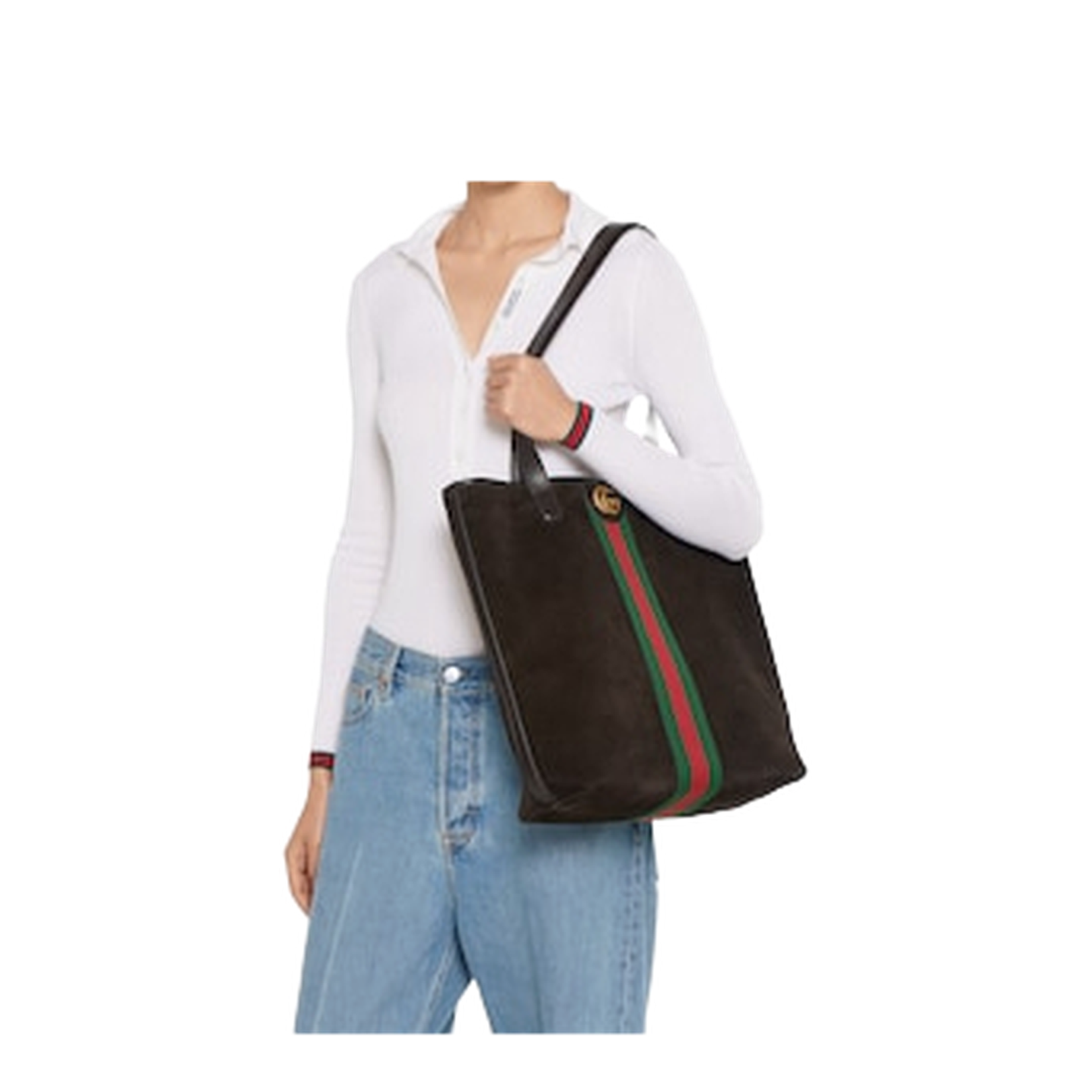 Ophidia Medium Tote Bag in Dark Brown Suede - Image 4