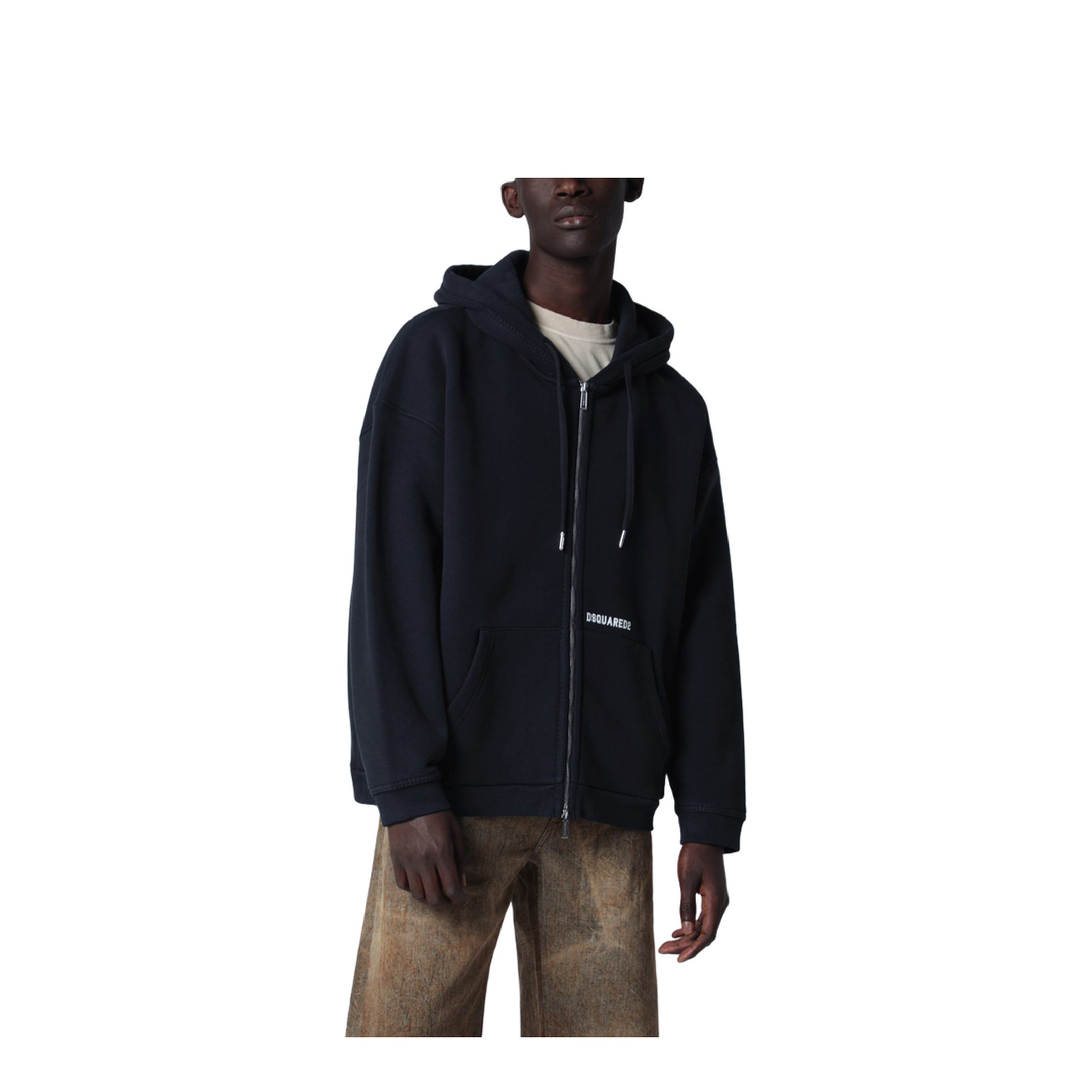 Zip-up Hoodie in Stretch Cotton, Blue - Image 1