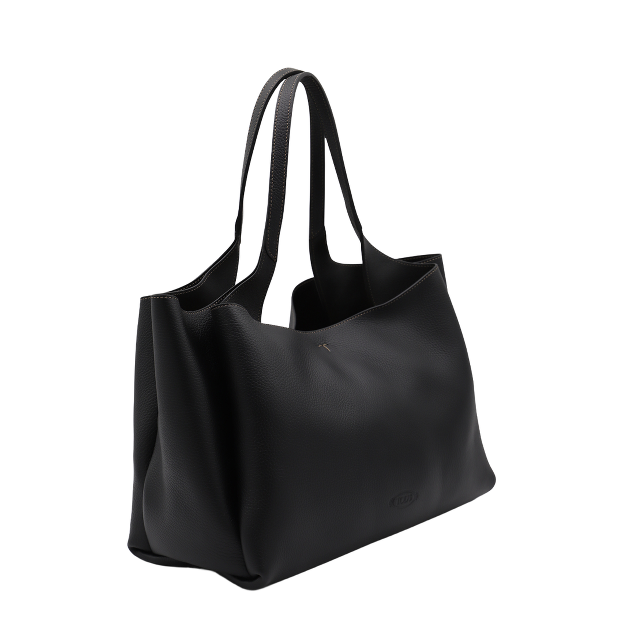 T Timeless Medium Hammered Leather Tote - Black - Image 4