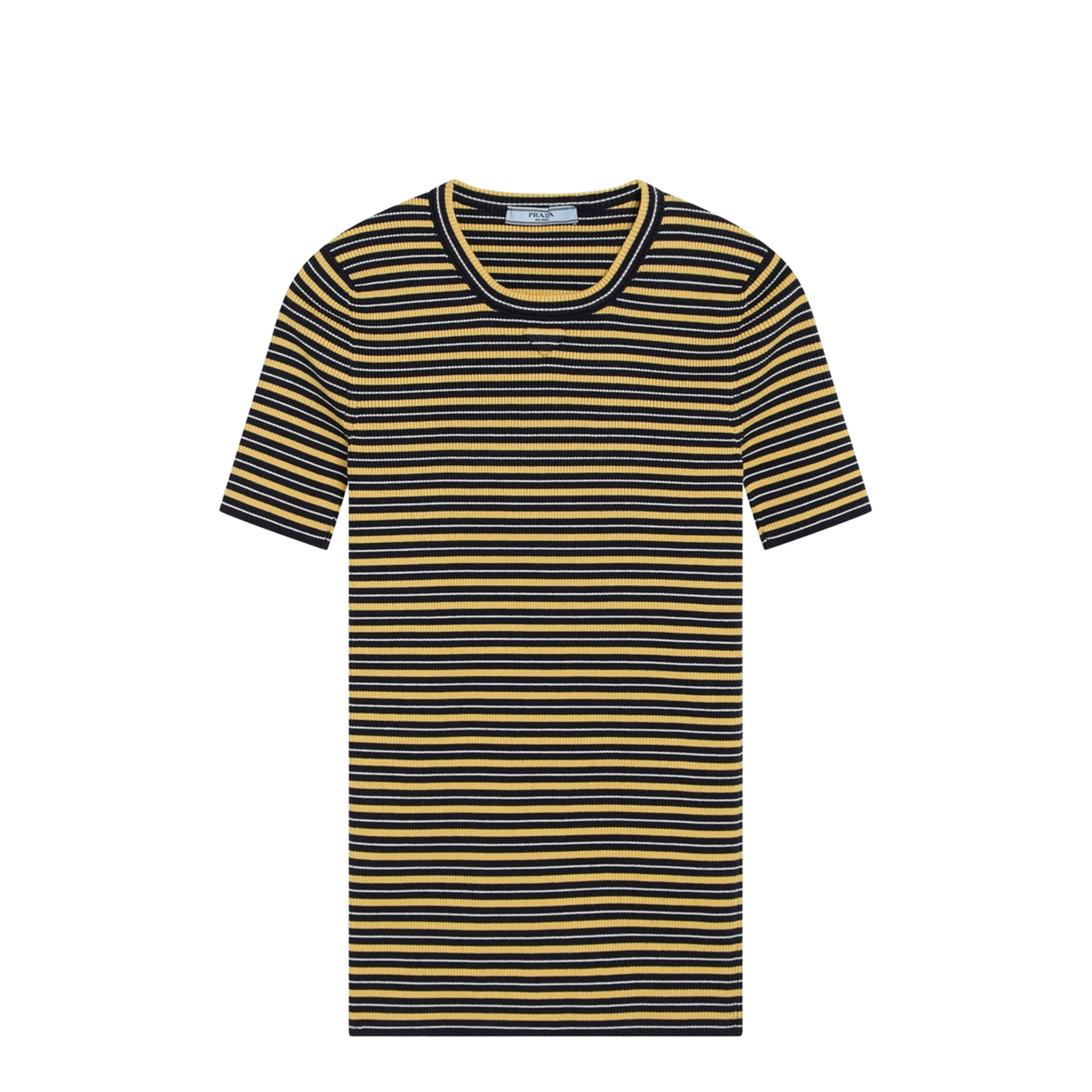 Navy Yellow Striped Stretch Cotton T-Shirt - Image 1