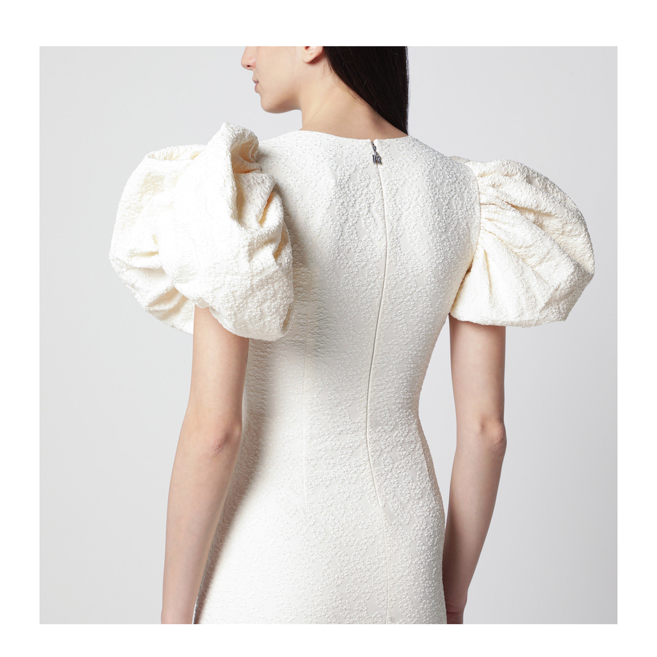 Midi Balloon Jacquard Dress in White - Image 2