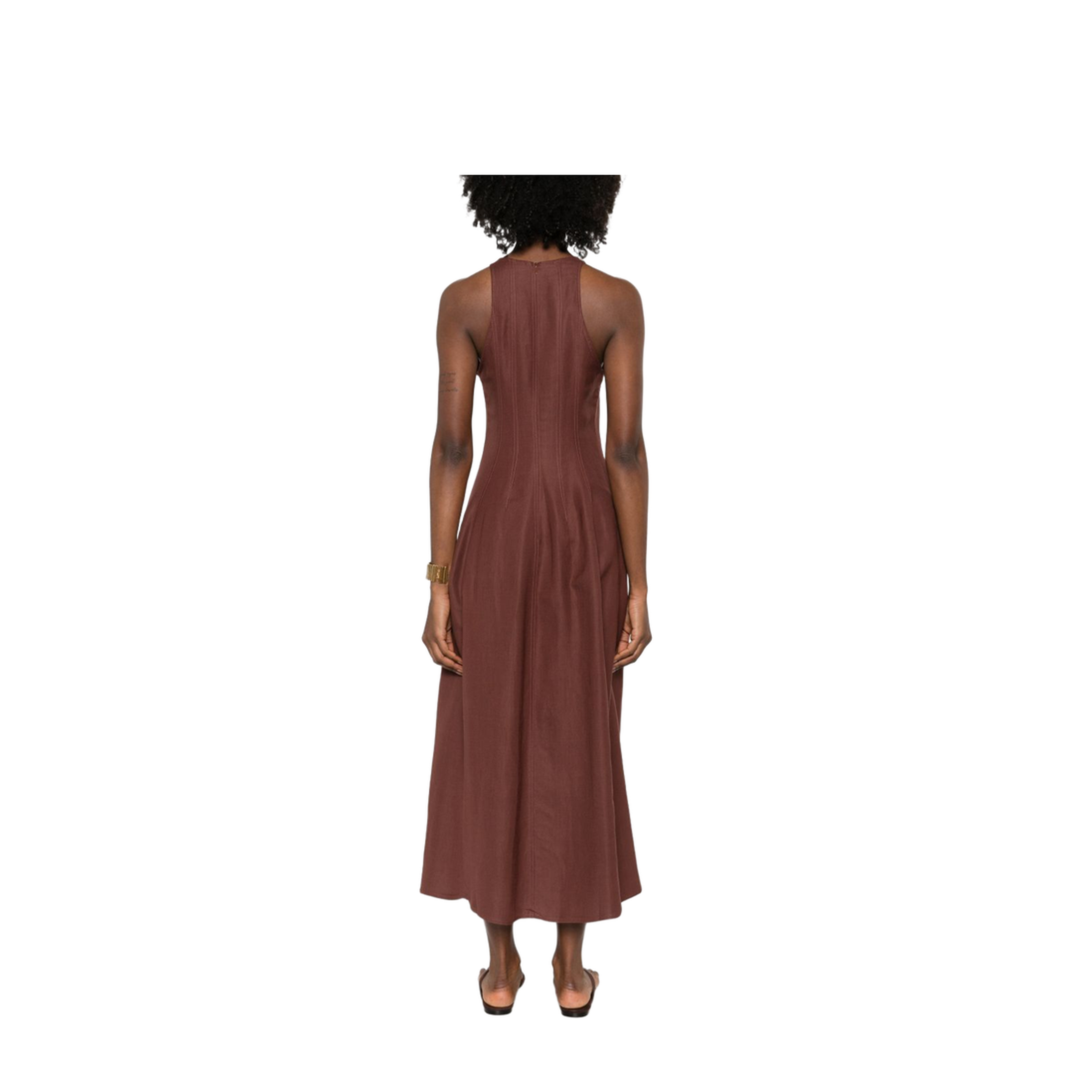 Sleeveless Panelled Midi Dress Brown - Image 4