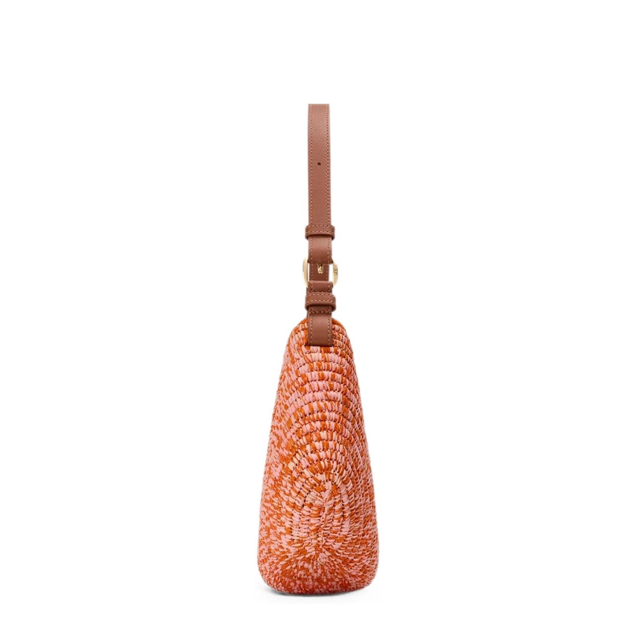 Paula's Ibiza Medium Raffia and Calfskin Shoulder Bag - Bright Orange/Pink - Image 5