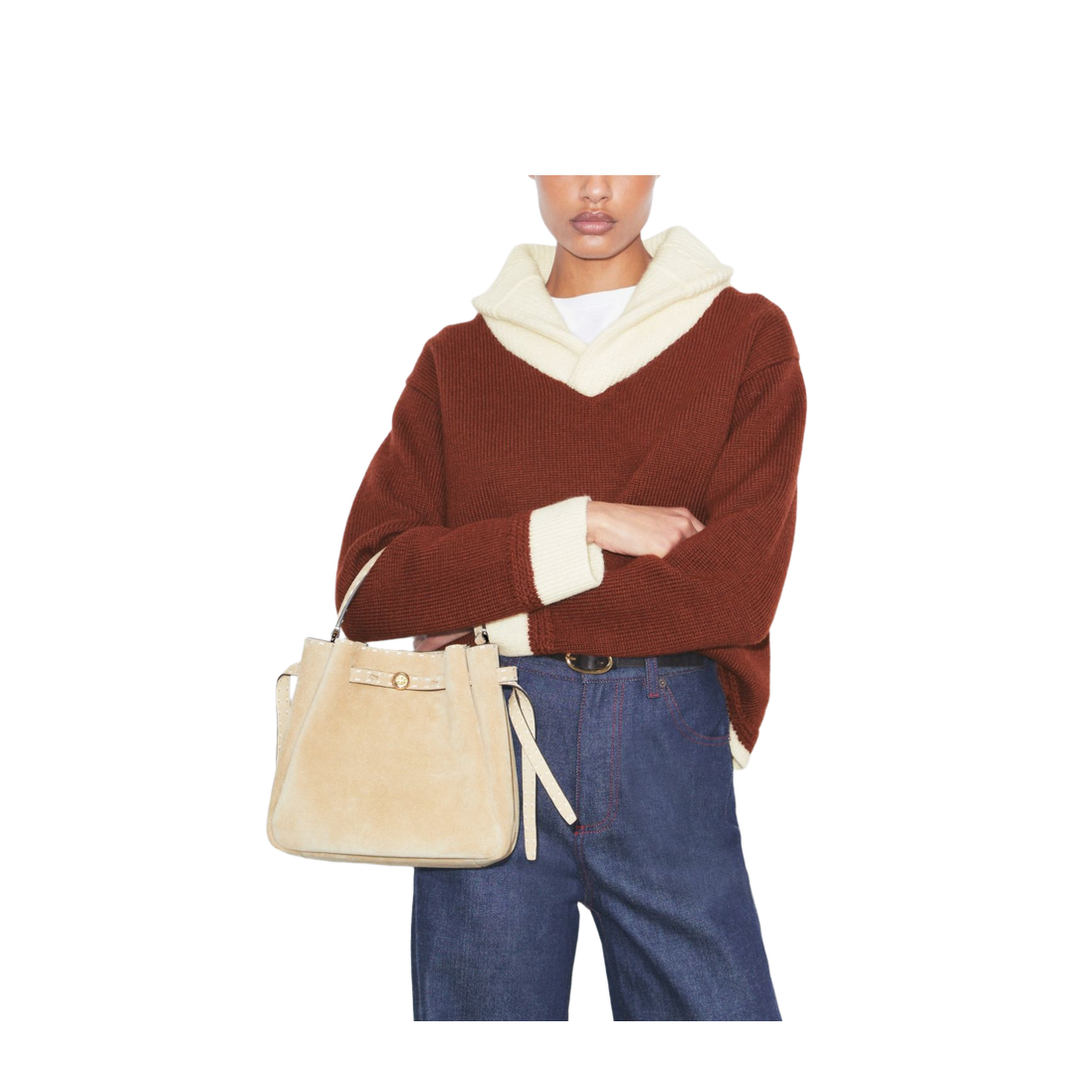 Romy Suede Pick Stitch Bucket Bag - Butter - Image 3
