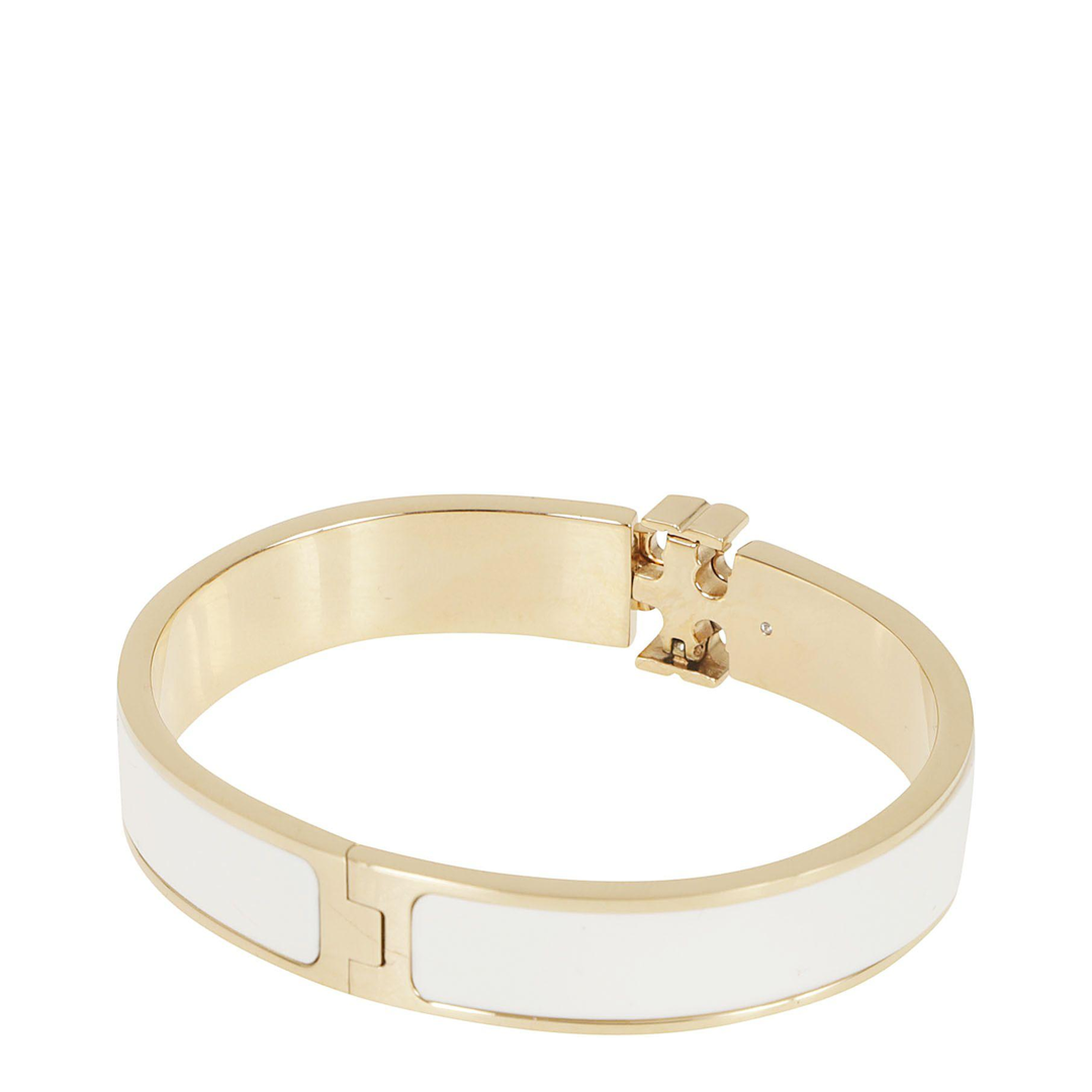 White Bracelet With Logo Plaque Closure In 18K Gold-Plated - Image 2