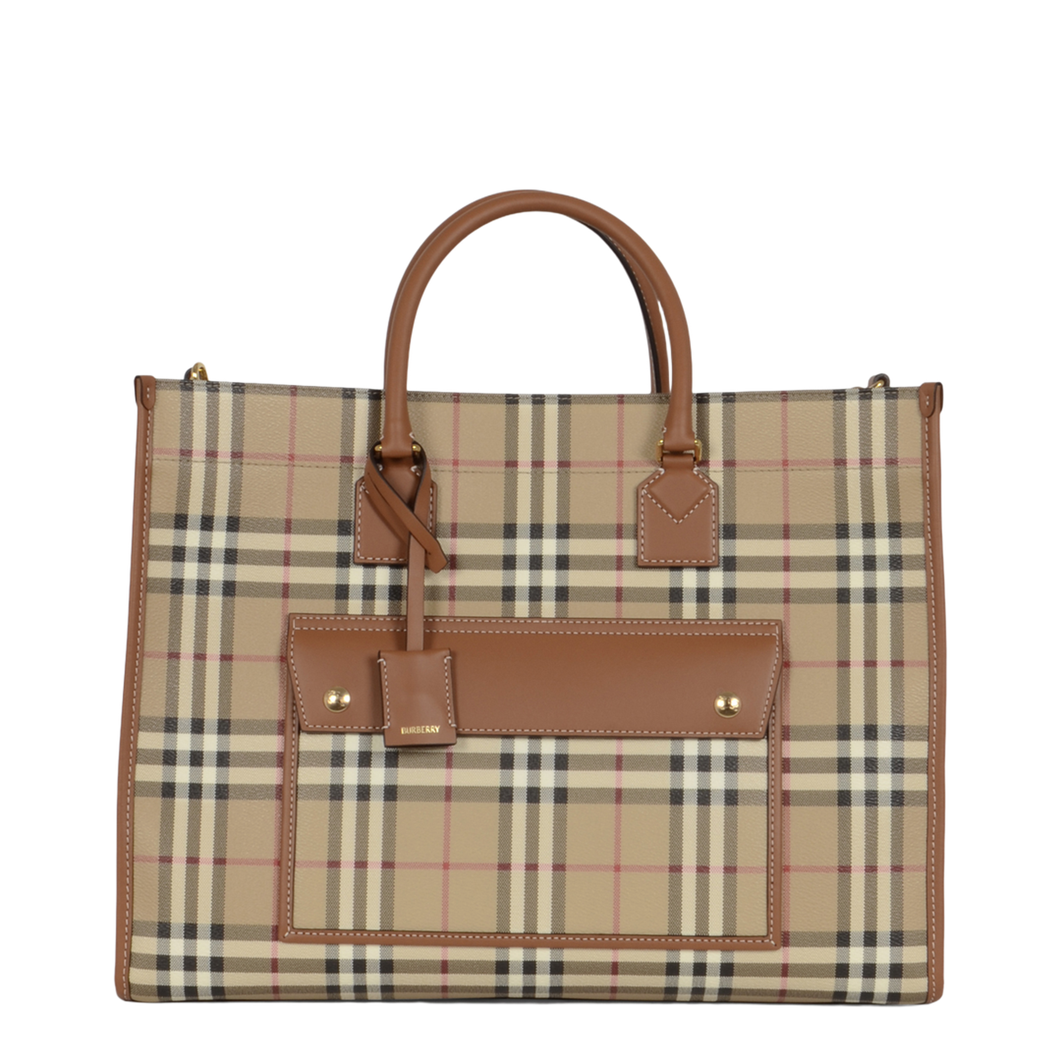 Freya Medium Coated Canvas Shopping Bag - Vintage Check/Briar Brown - Image 2