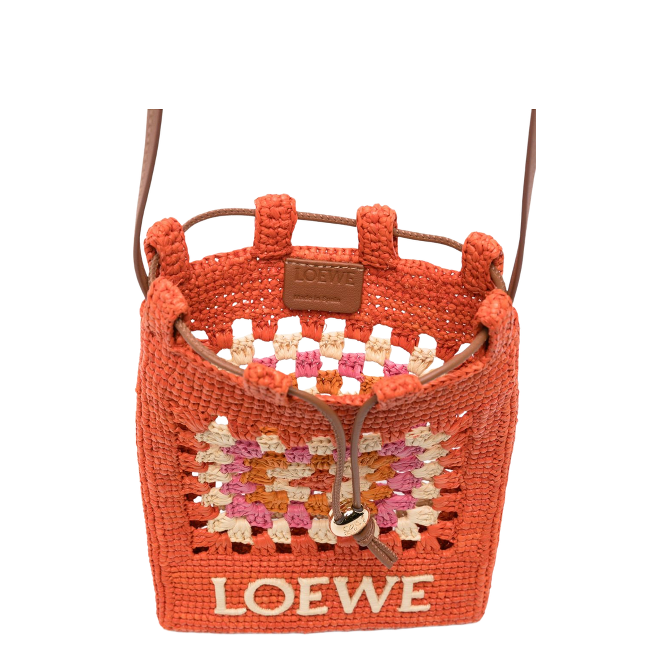 Paula's Ibiza One Size Calfskin & Raffia Bag - Bright Orange/Pink - Image 4