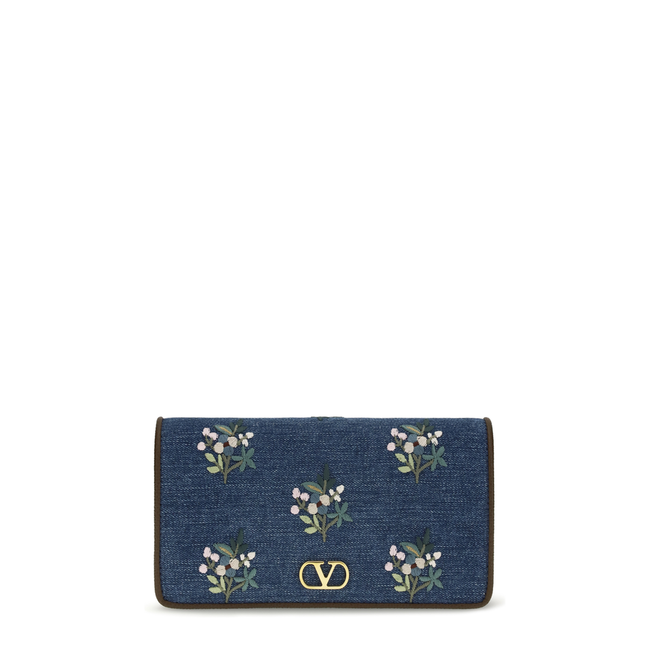 Mini VLogo Signature Shoulder Bag in Denim with Floral Embroidery - Image 1