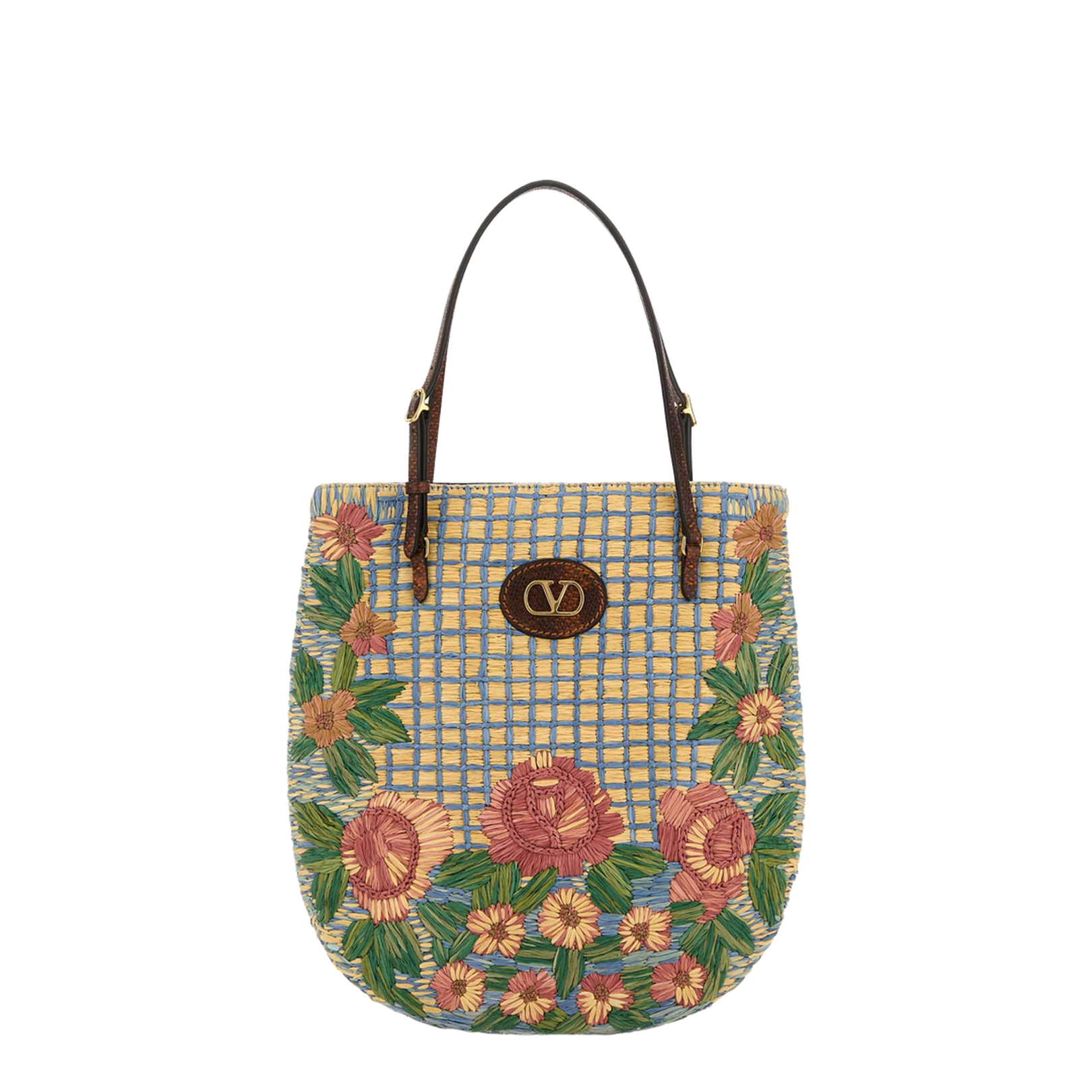 Embroidered Raffia Vlogo Signature Shoulder Bag - Image 1