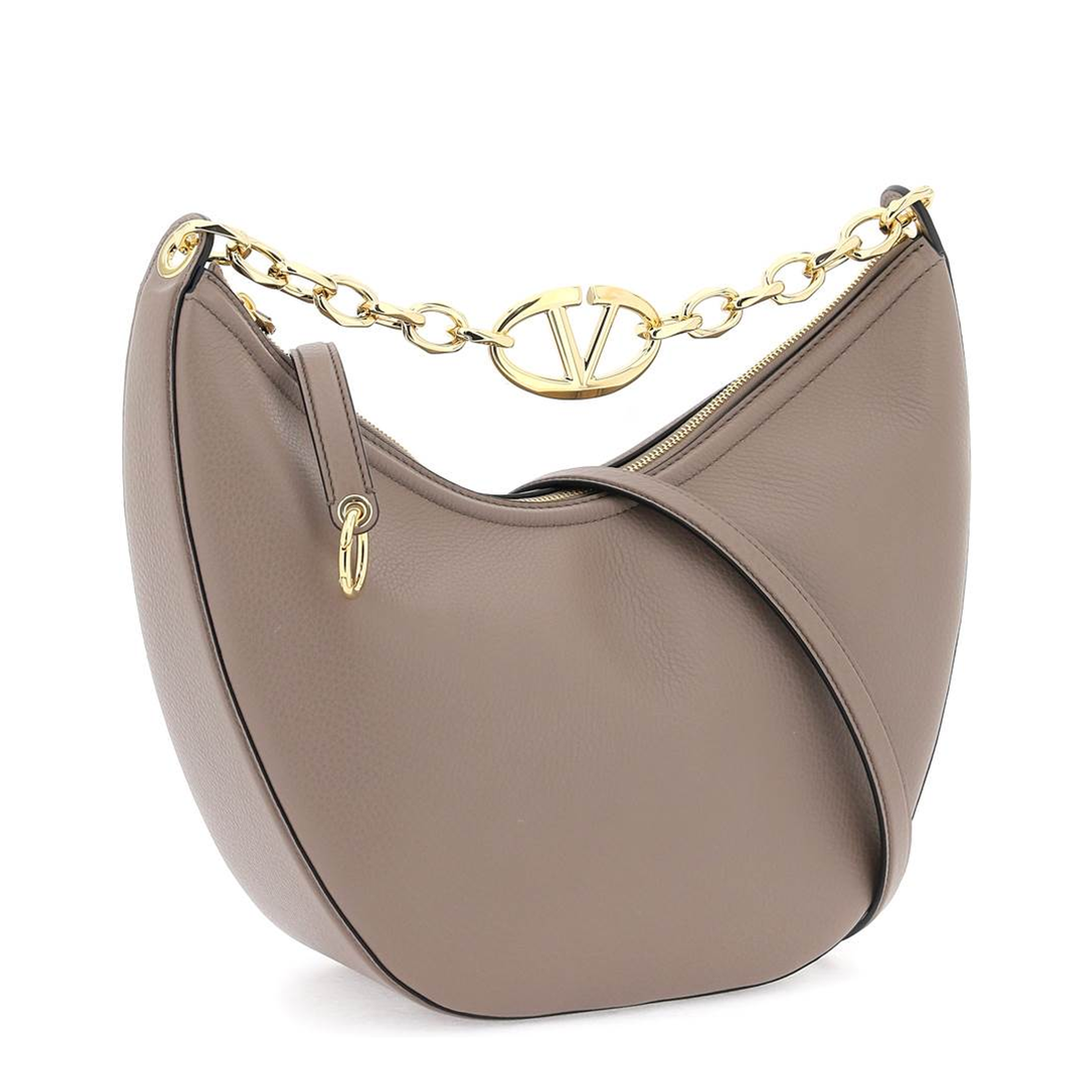 VLogo Moon Medium Calf Leather Hobo Shoulder Bag - Clay - Image 4