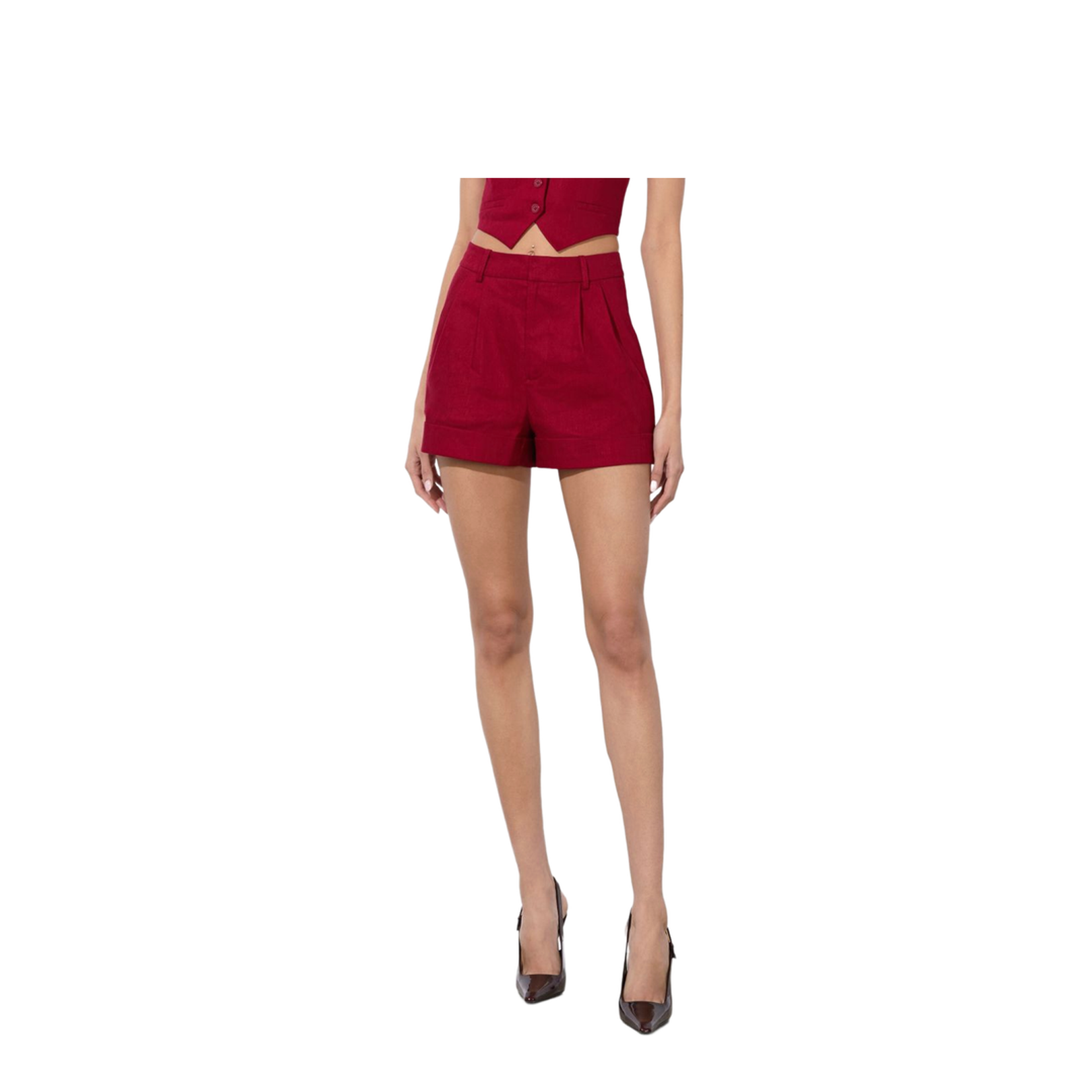 Conry Linen Cuffed Short In Dark Cherry - Image 2