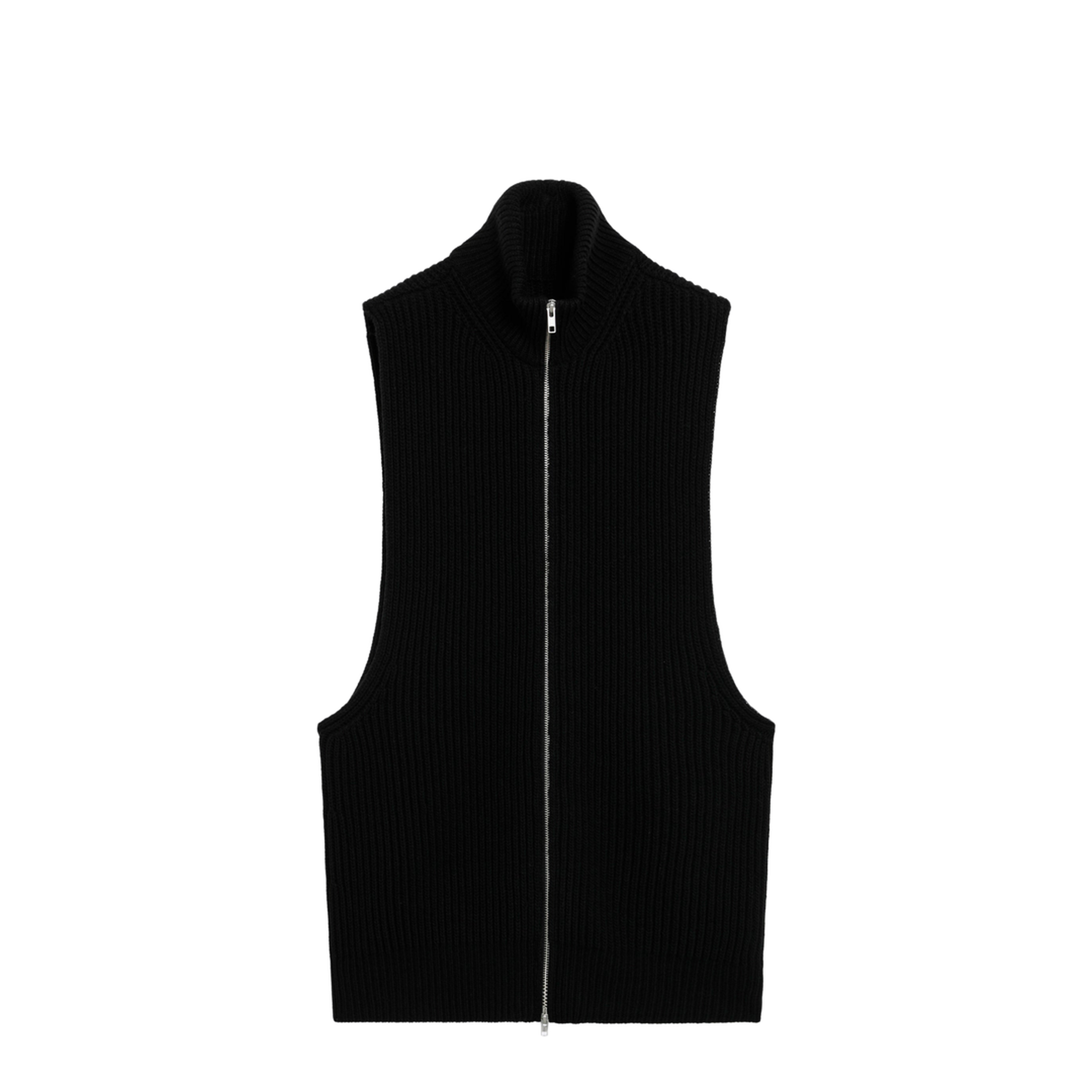 Black Wool Zip Vest - Image 1