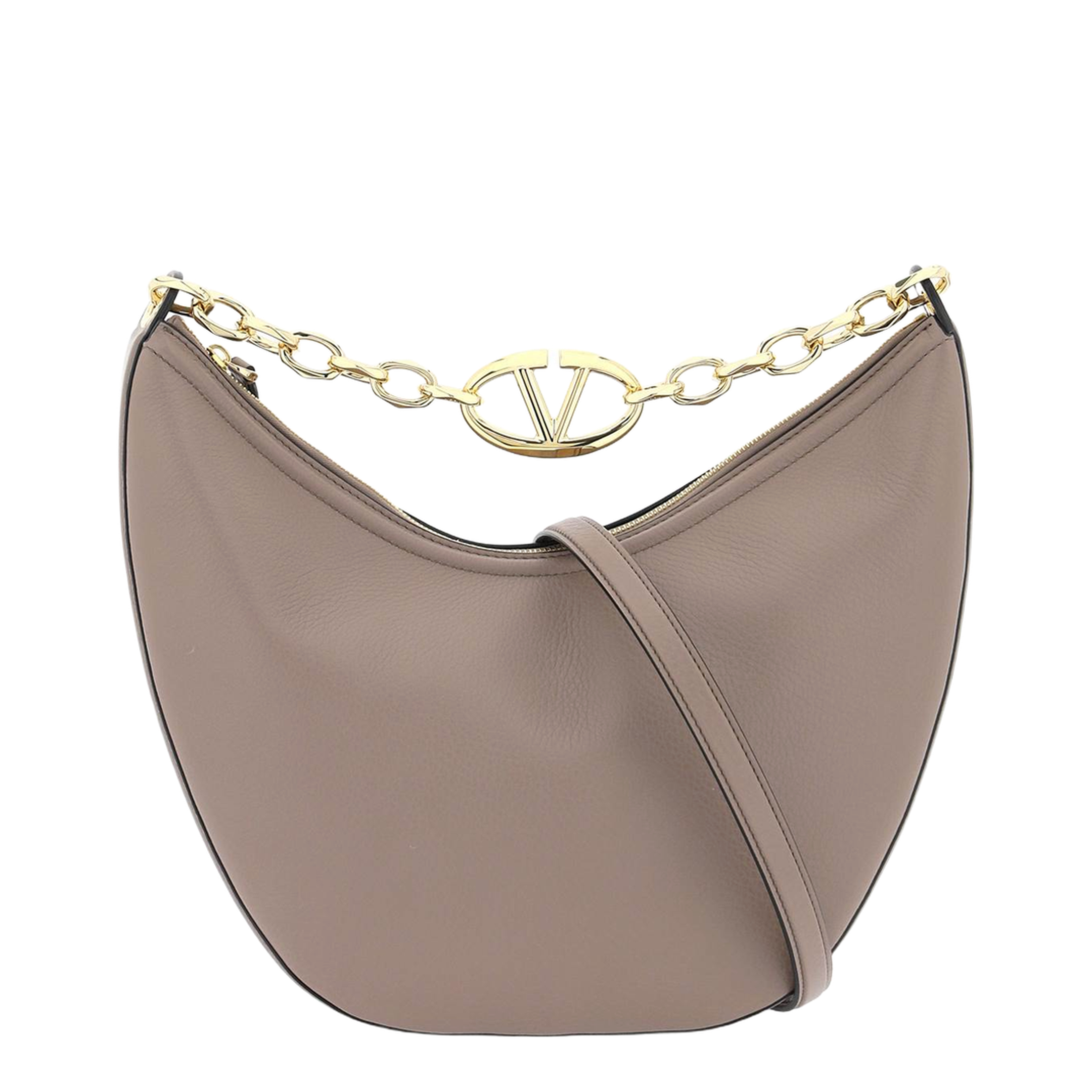VLogo Moon Medium Calf Leather Hobo Shoulder Bag - Clay - Image 2