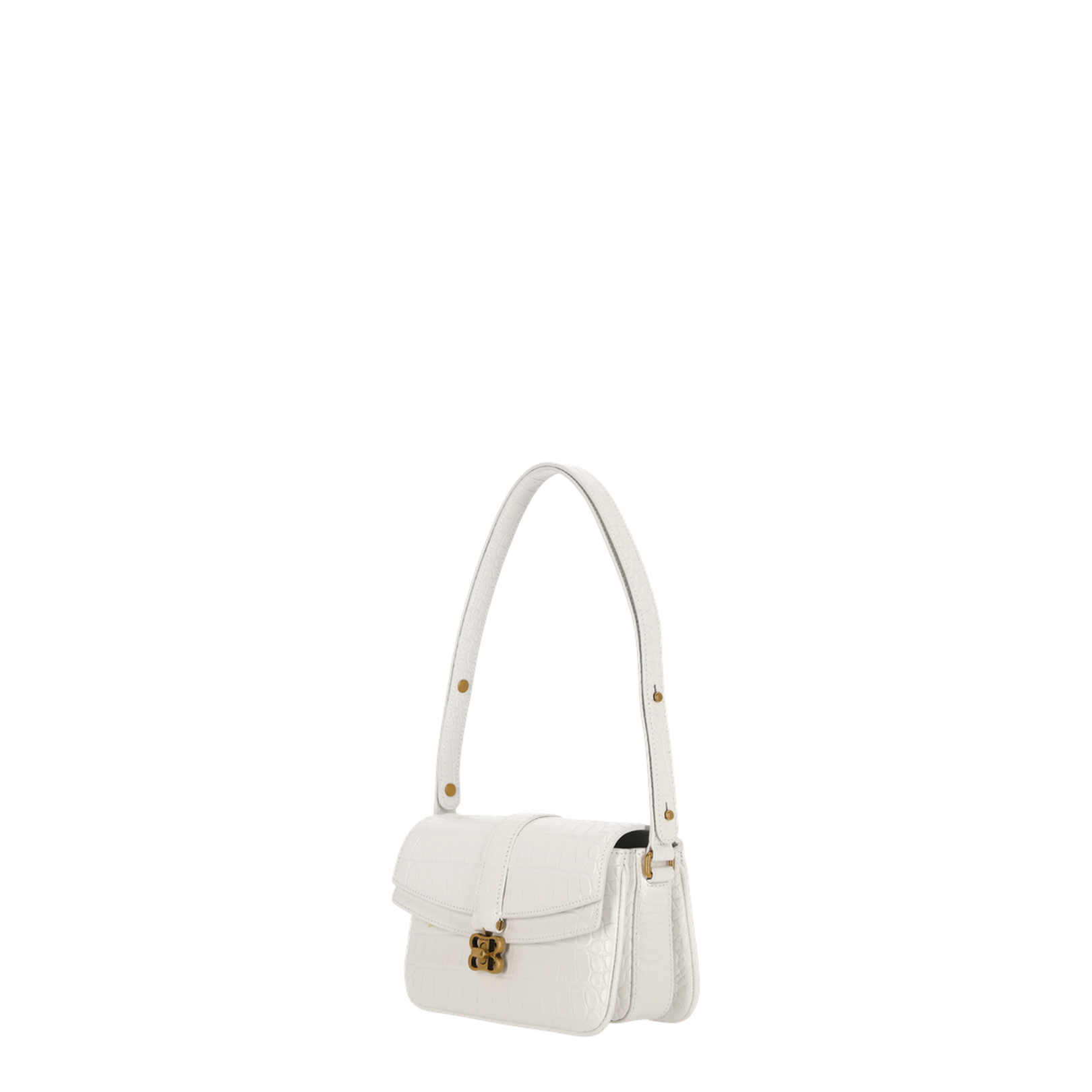 Clamshell Bag Embossed Shoulder Bag In White - Image 3