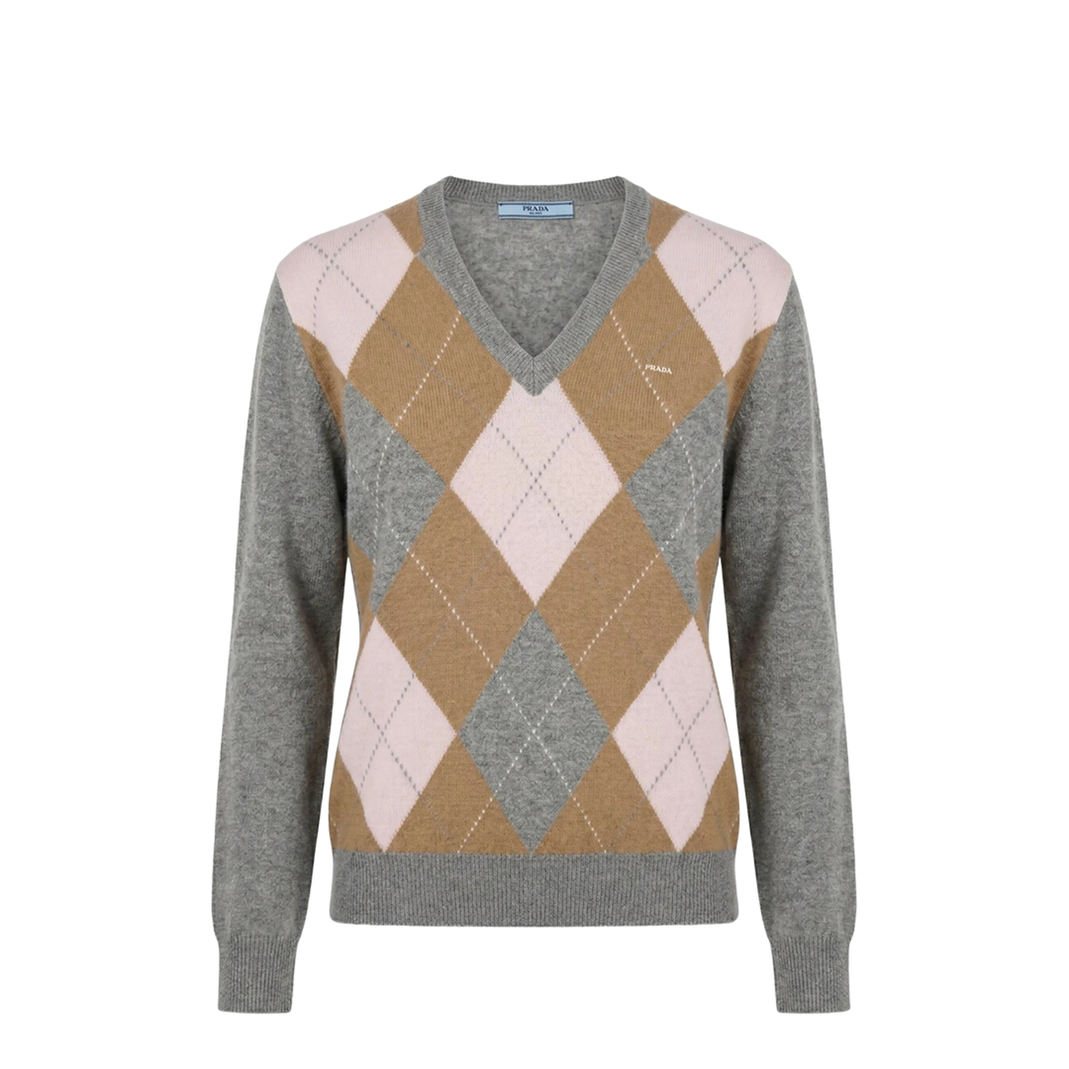 Argyle-Pattern V-Neck Cashmere Sweater - Image 1