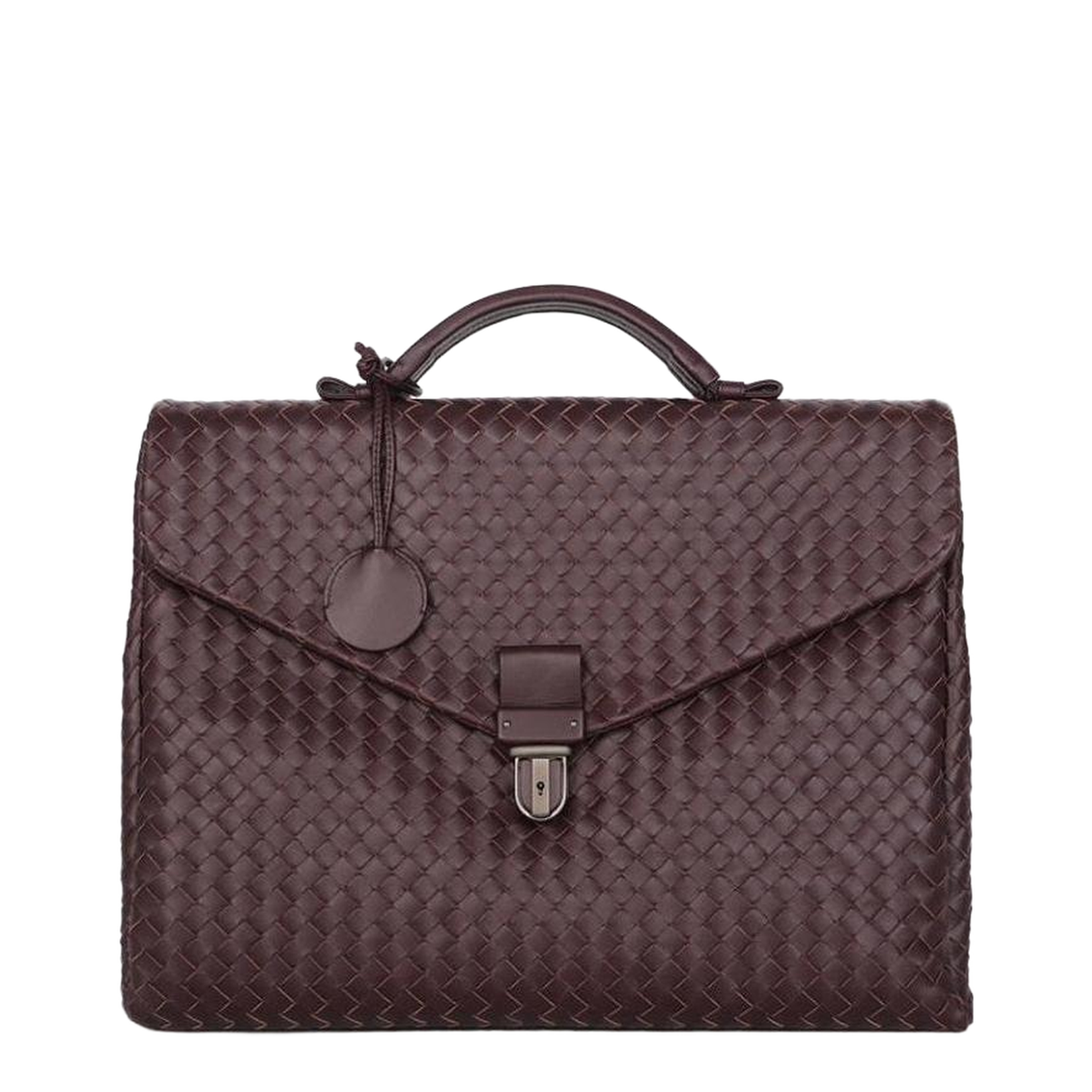Intrecciato Large Leather Briefcase - Burgundy - Image 1