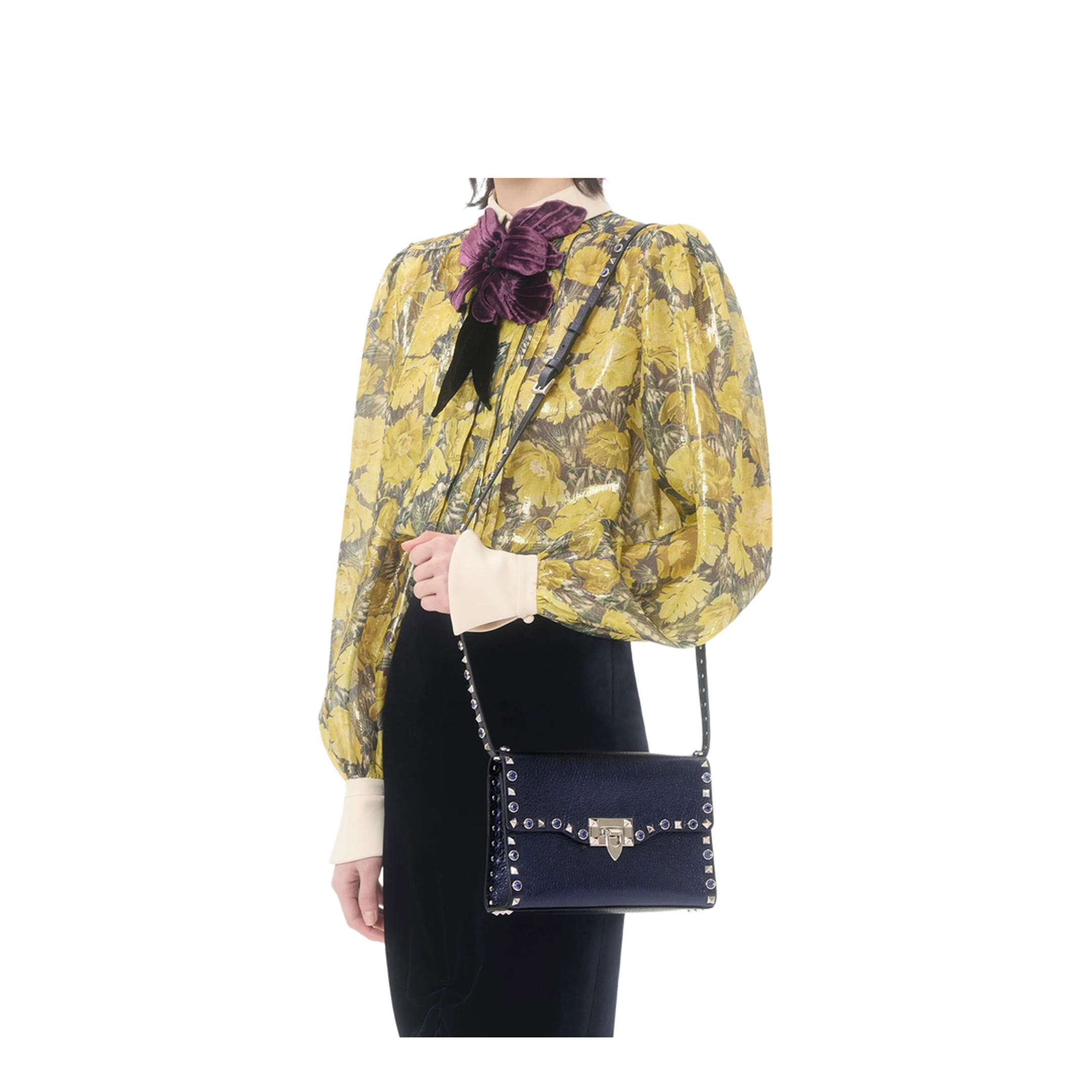 Rockstud Small Laminated Calfskin Shoulder Bag - Navy - Image 2