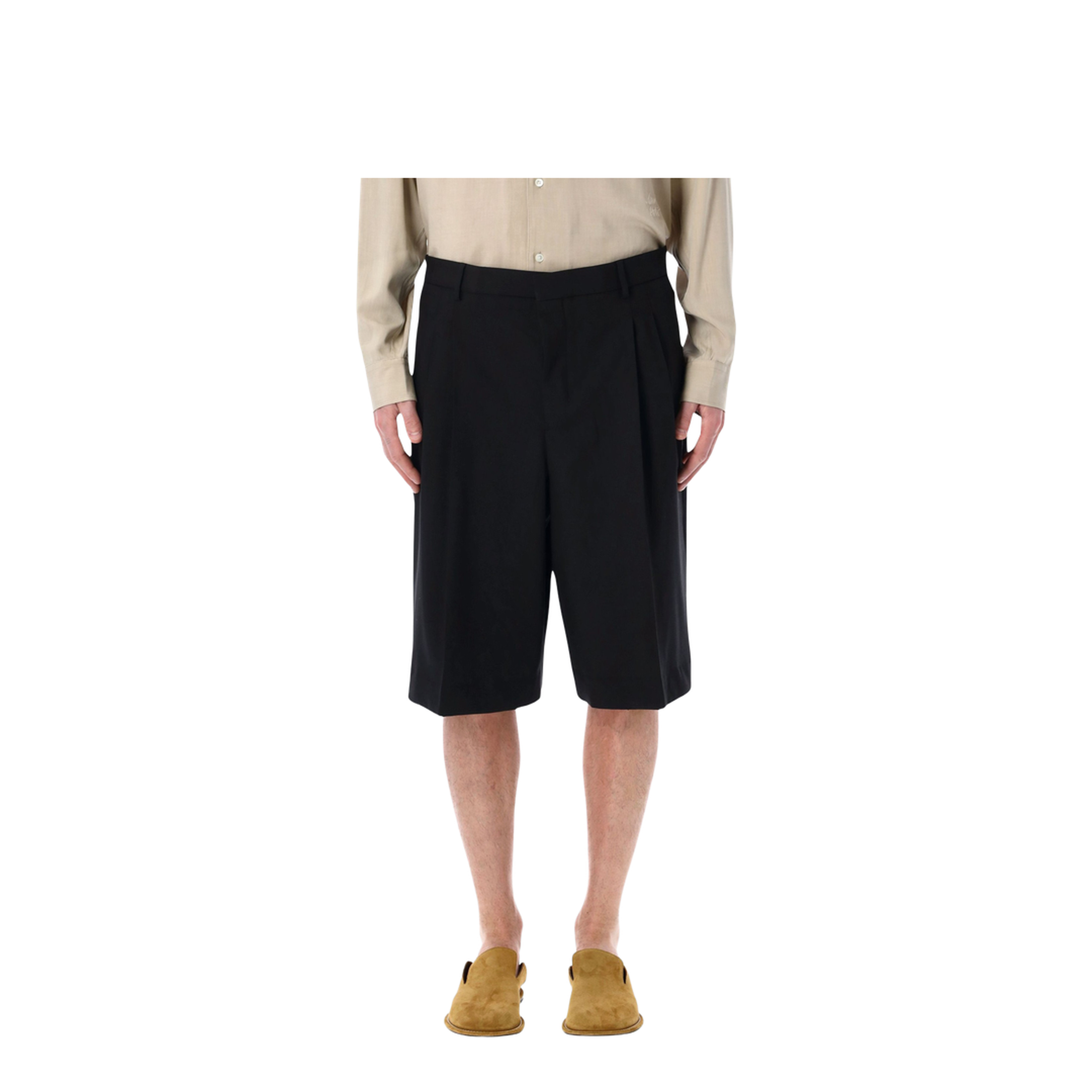 Black Pleated Bermuda Shorts in Cotton - Image 1