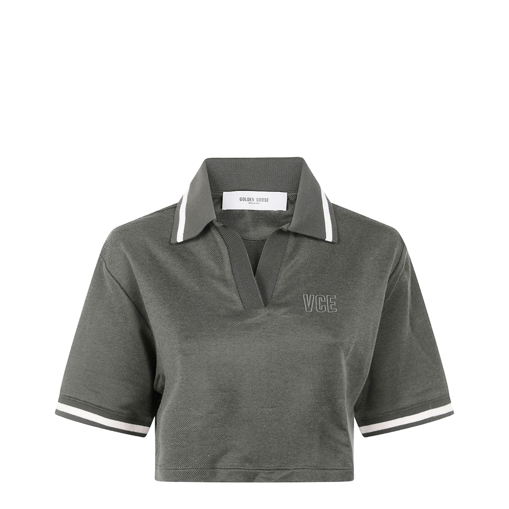 Green Short Sleeves Polo Collar Cropped Top - Image 1