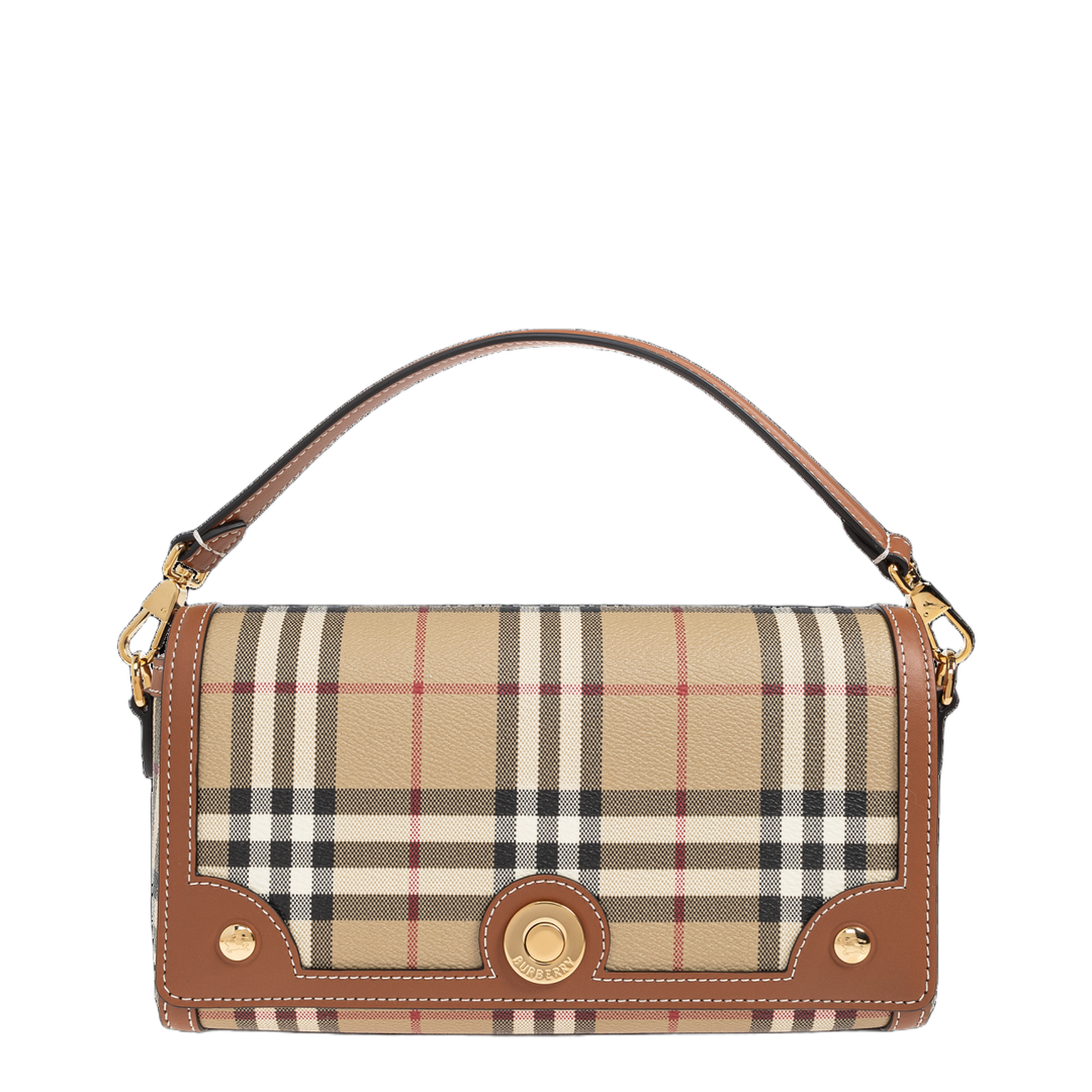 Top Handle Note Bag Small Coated Canvas Bag - Archive Beige/Briar Brown - Image 1