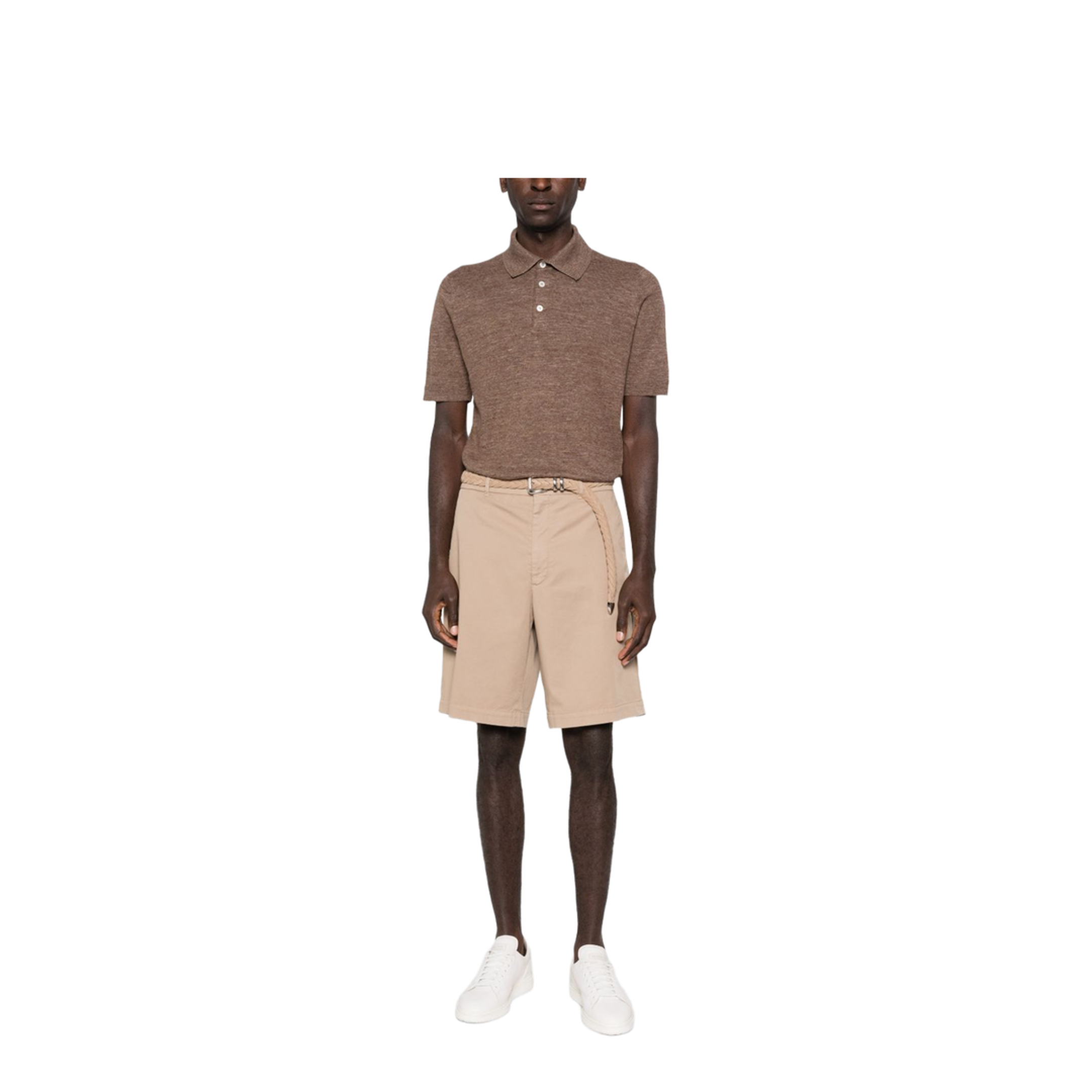 Polo Collar Chest Stripe Linen and Cotton Blend Shirt - Image 2