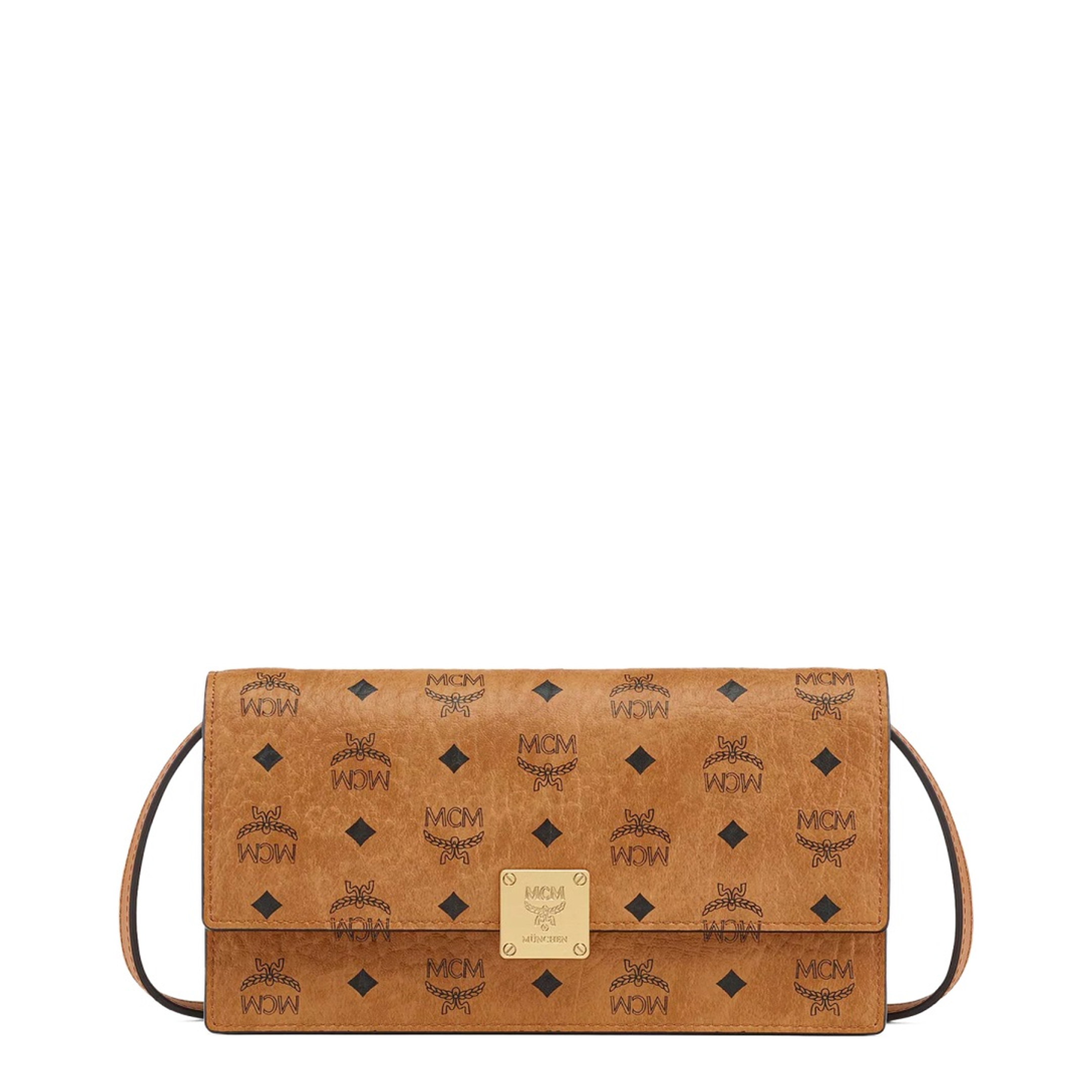 MCM Aren Visetos Crossbody Wallet With Detachable Strap in Cognac - Image 1