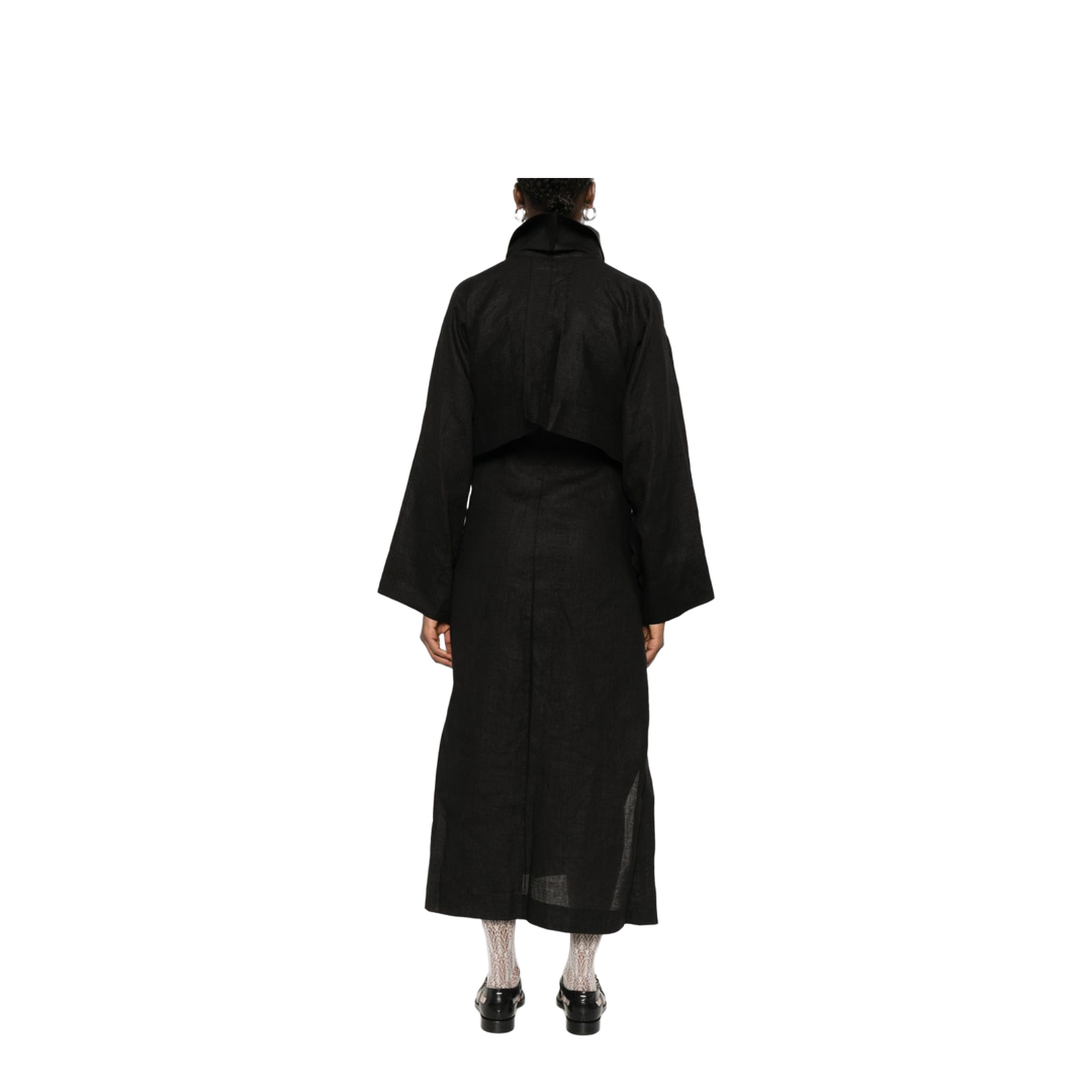 Black Double-Breasted Button Fastening Detachable Waist Belt - Image 4