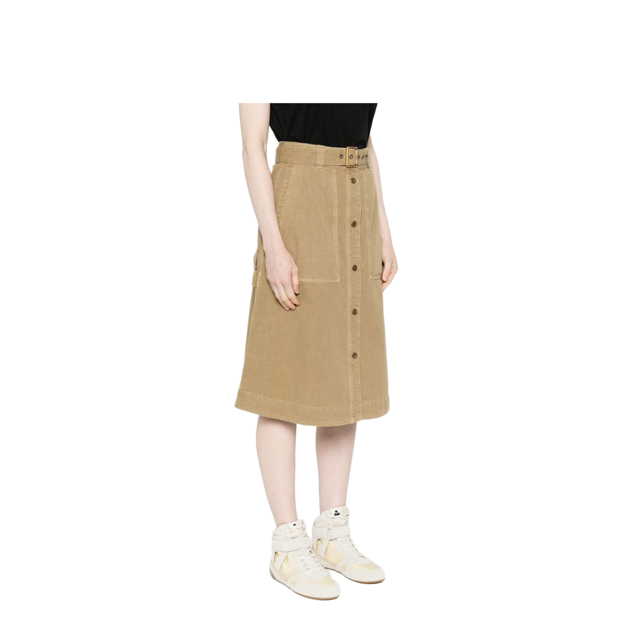 Cotton Midi Skirt With Belt - Image 3