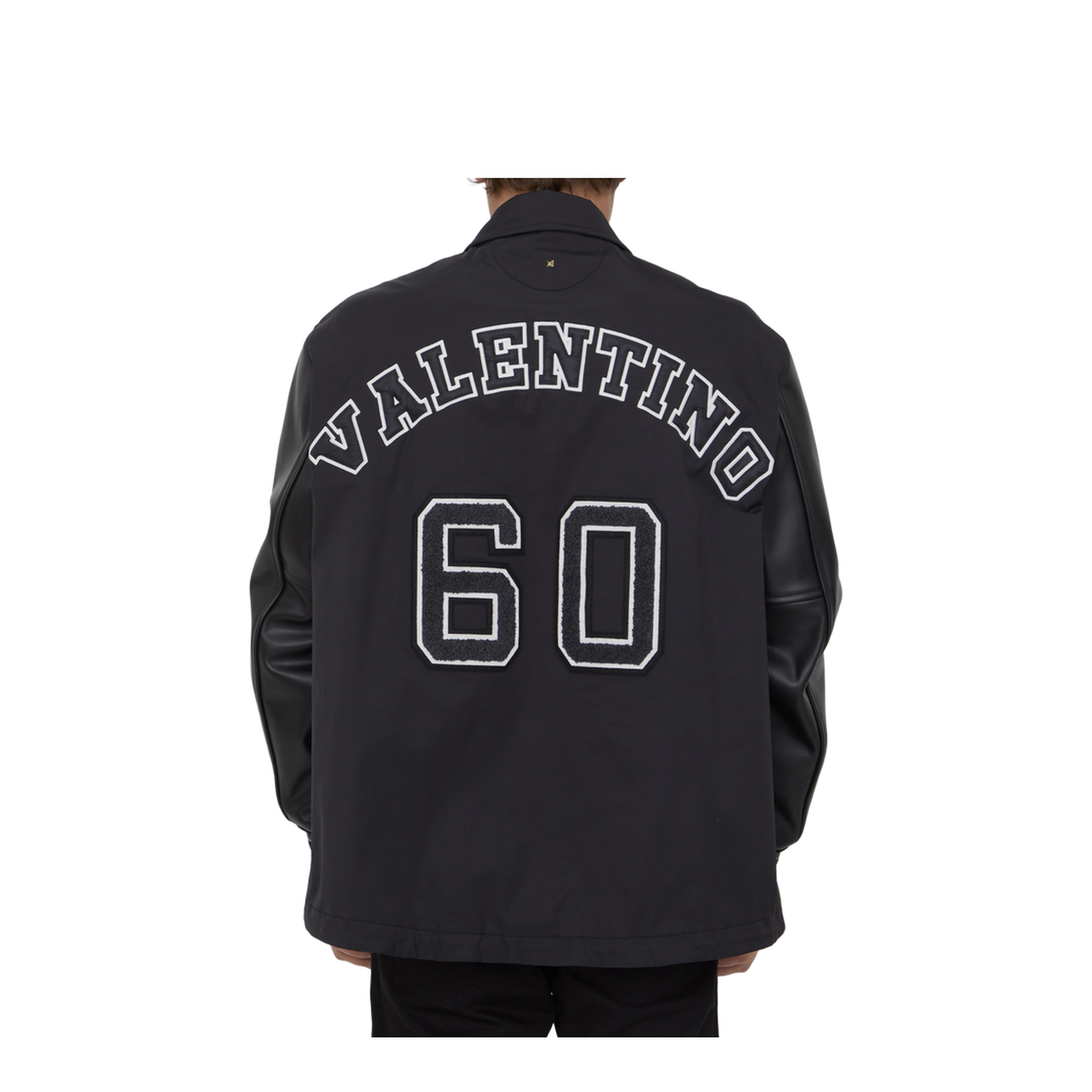 Black Leather Sleeves Nylon Bomber - Image 4