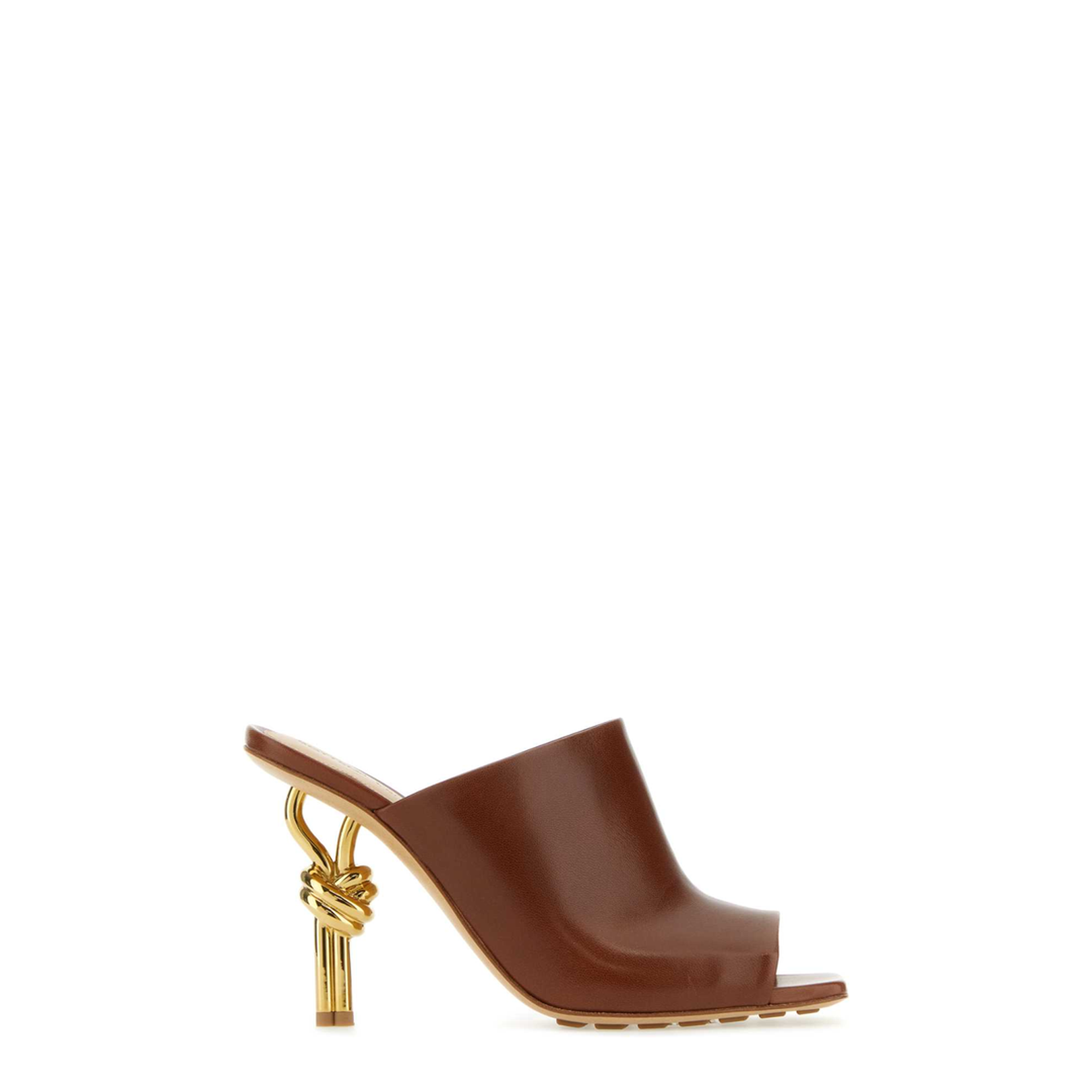 Brown Nappa Leather Knot Mules - Image 1