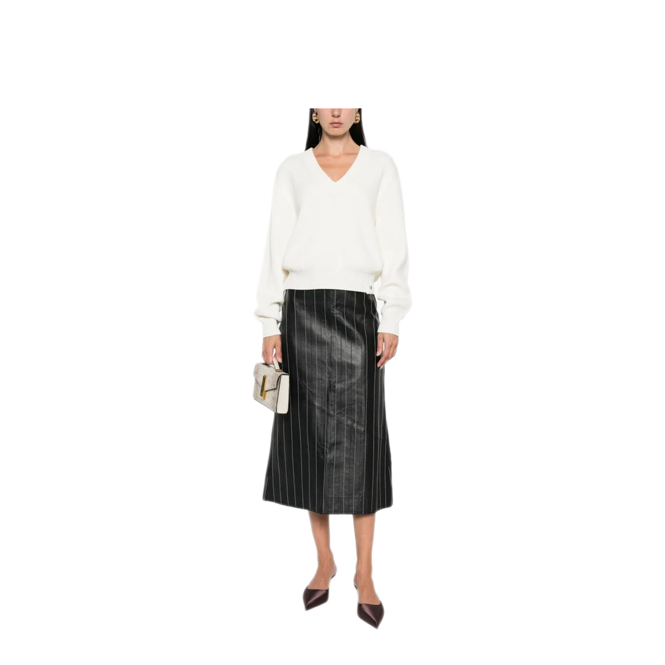Relaxed Fit V-Neck Cotton Blend Sweater - Image 4