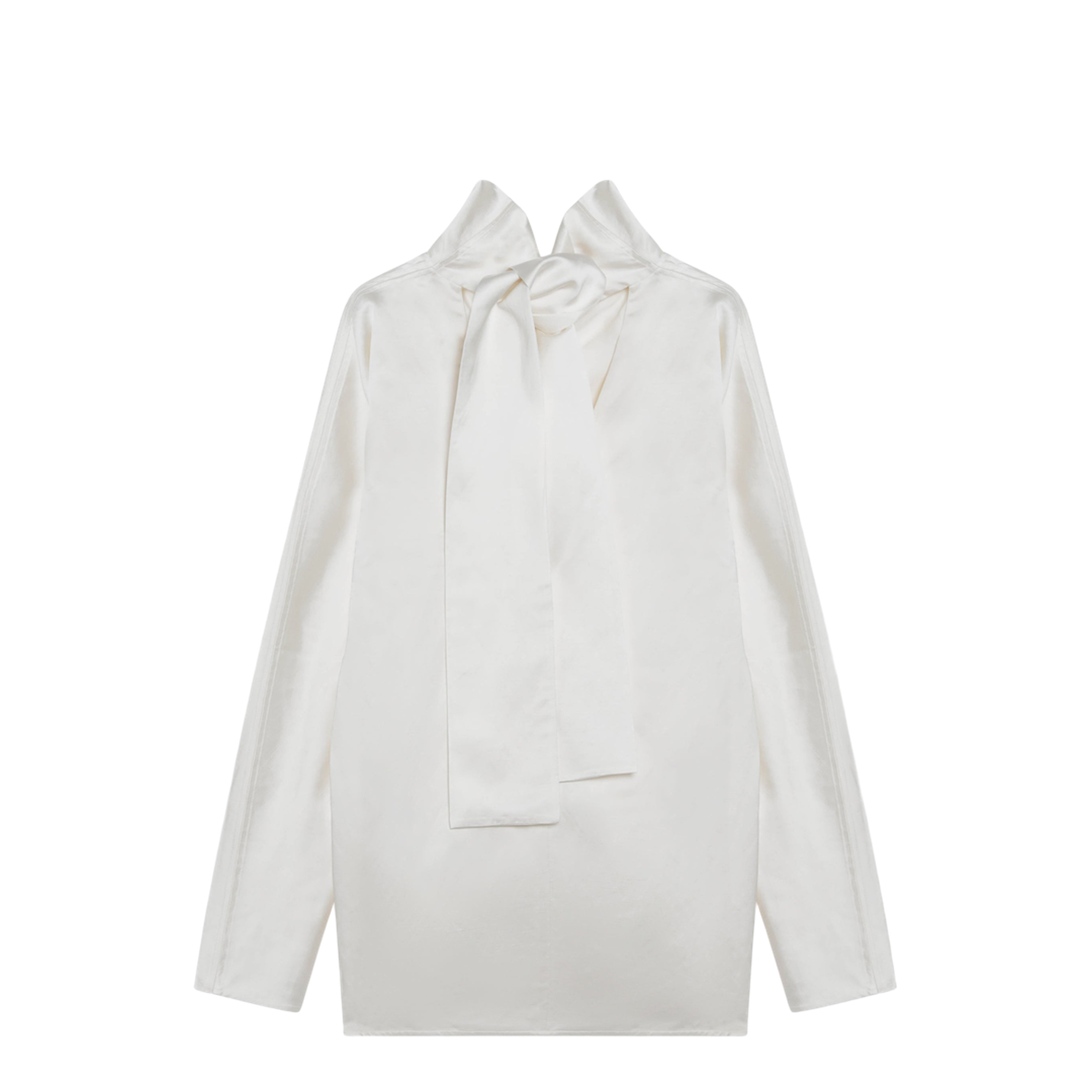 White Draped Blouse in Viscose-Linen with Waterfall Neck - Image 2