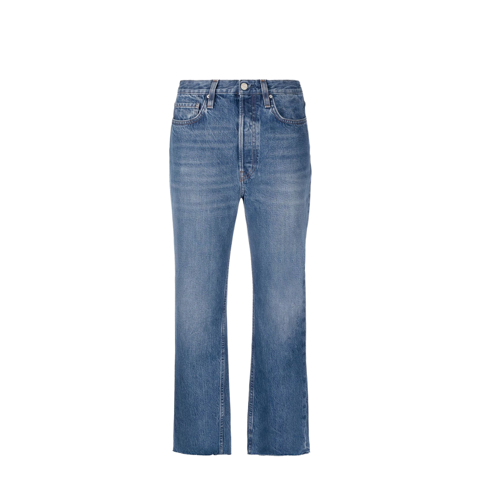 Blue Cotton Cropped Straight-Leg Jeans - Image 1