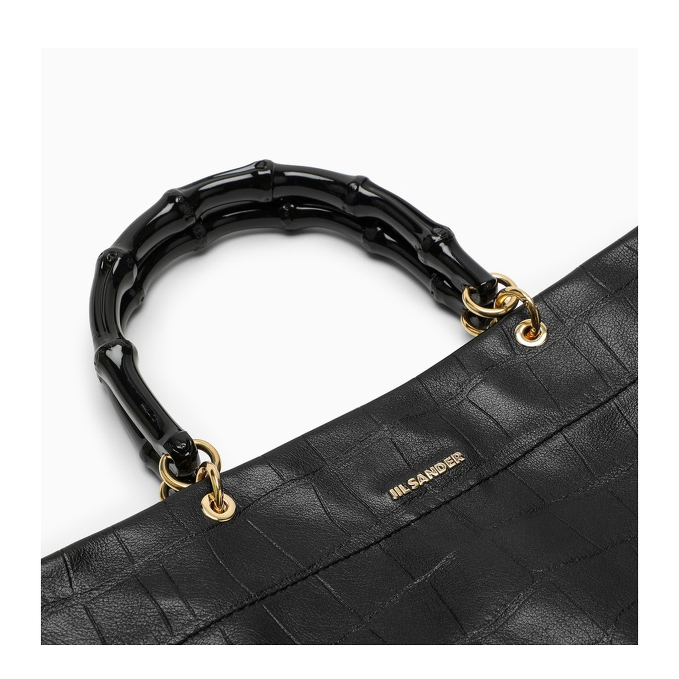Black Leather Medium Shopping Bag - Image 5