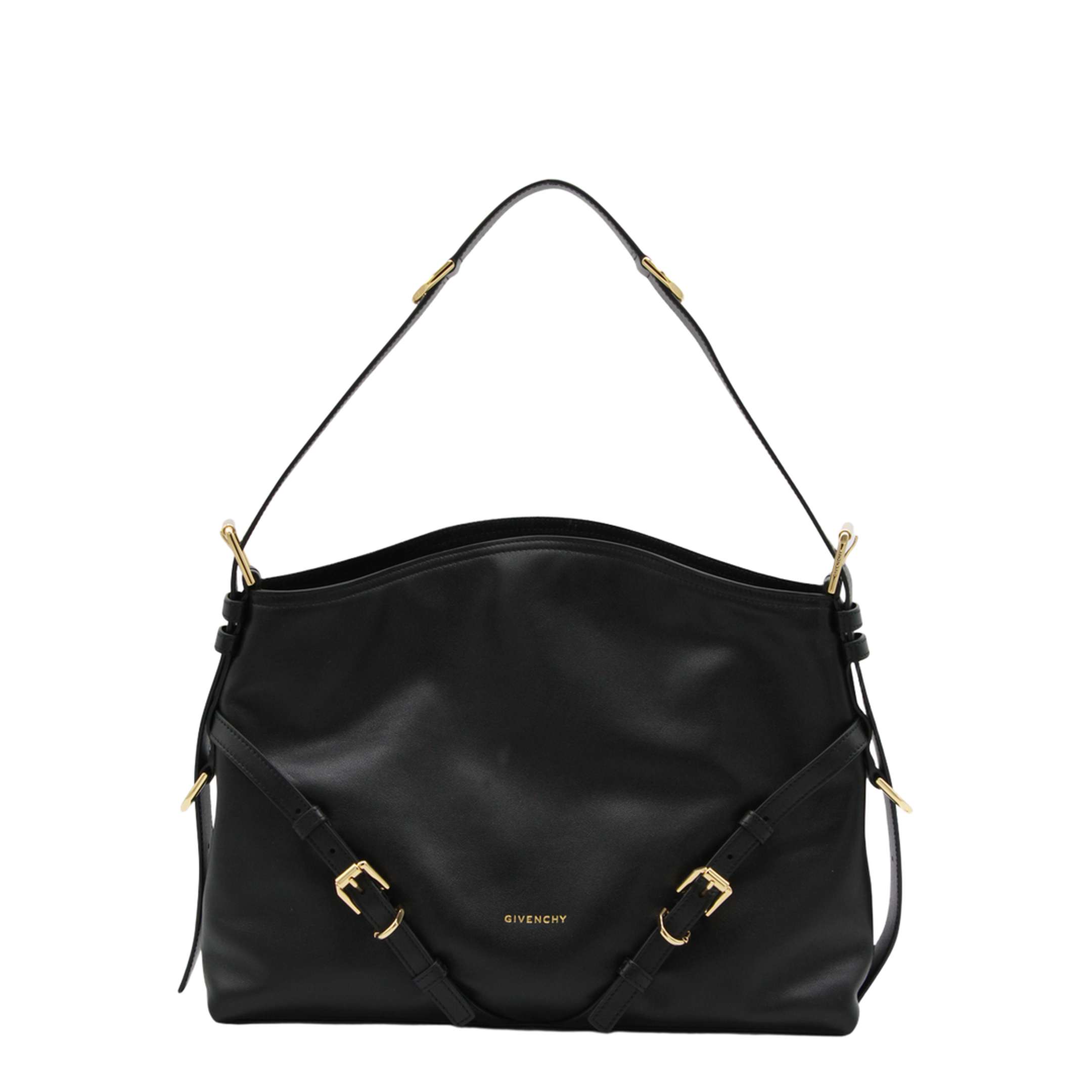Voyou Medium Shiny Leather Shoulder Bag - Black - Image 1