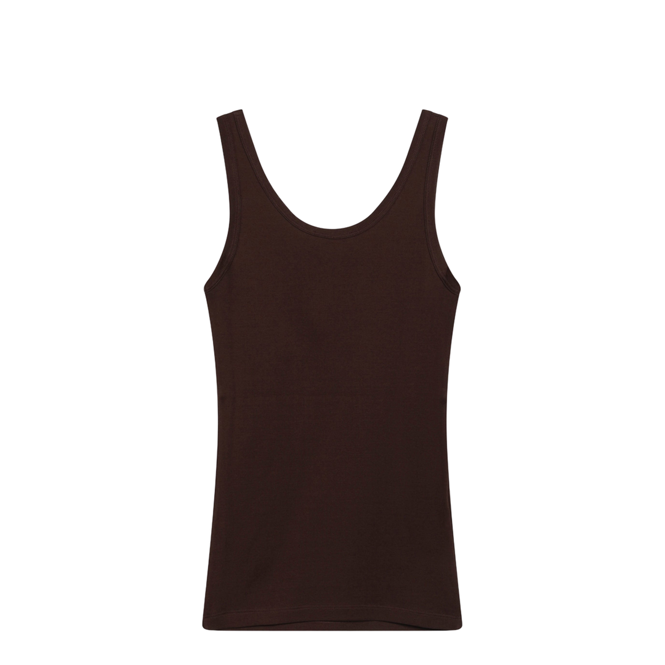 Ribbed Cotton Top with Triangle Logo in Cocoa - Image 2
