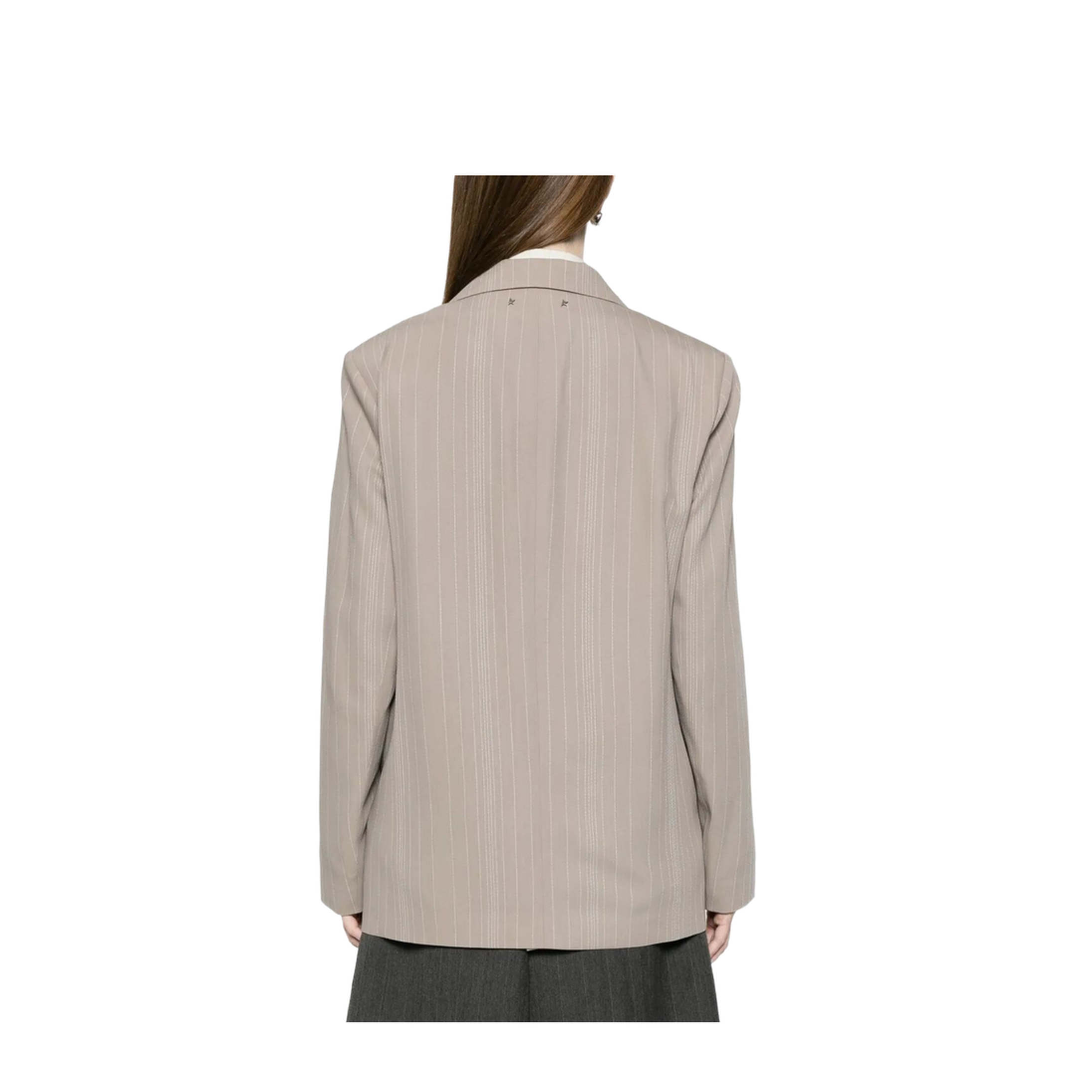 Pinstripe Oversized Wool Blend Blazer With Broche - Image 4
