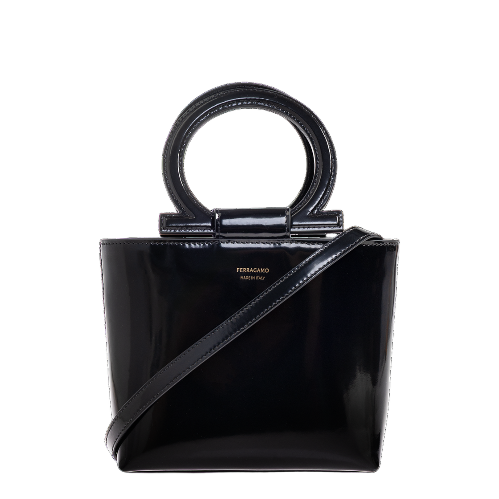 Gancini Mini Patent Calfskin Top Handle Bag - Nero - Image 1
