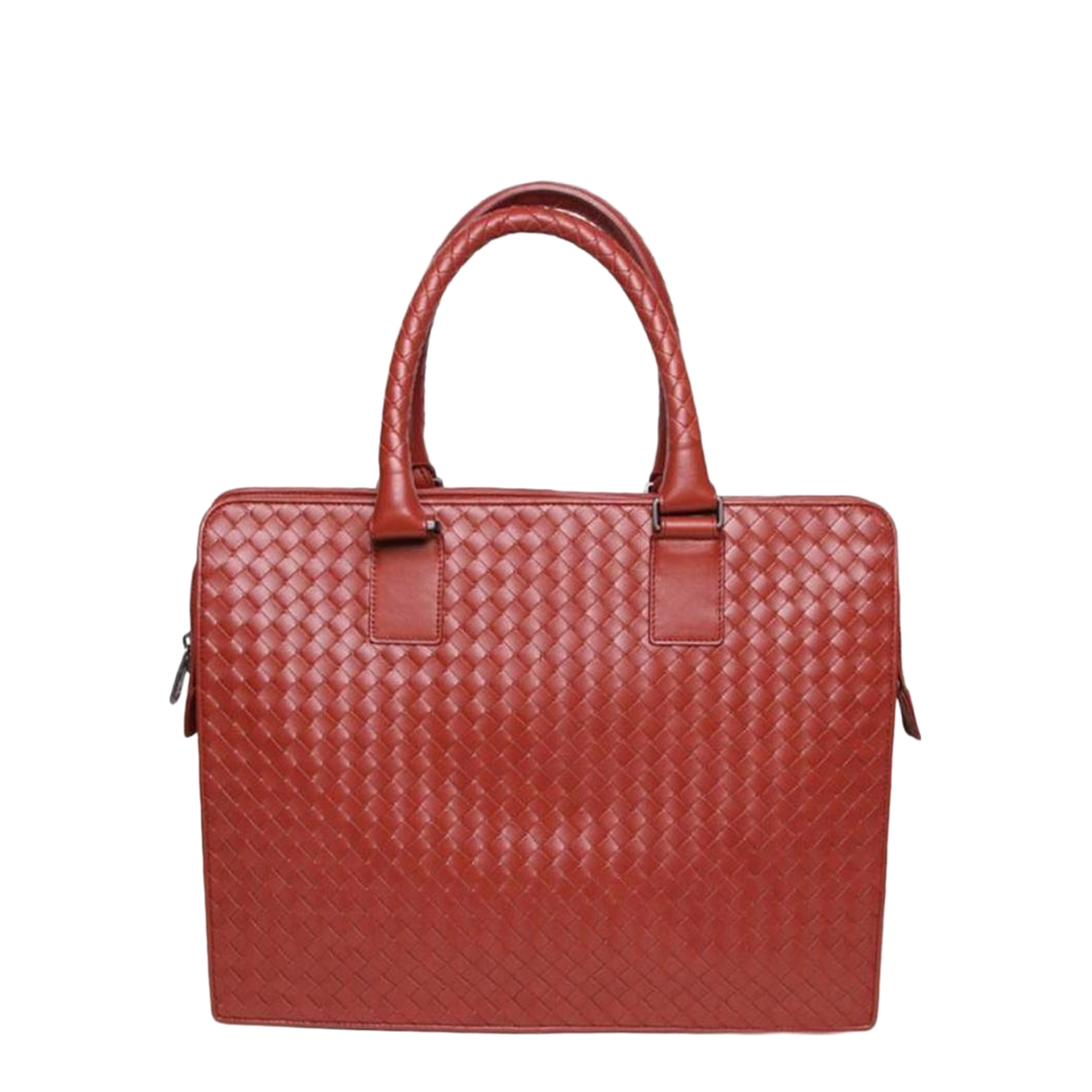 Intrecciato Large Leather Briefcase - Red - Image 1