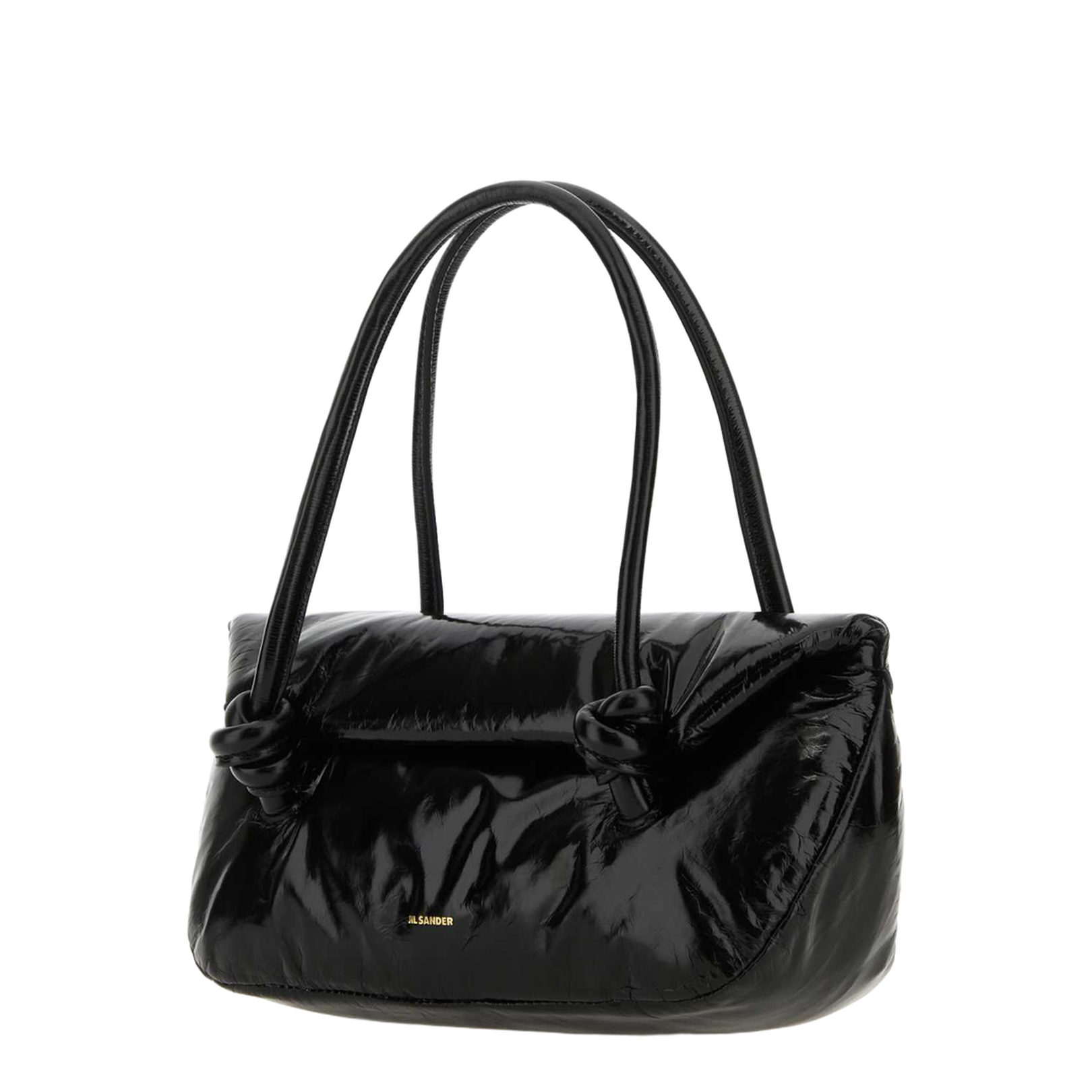 Knot Small Black Shoulder Bag With Laminated Logo In Patent Leather - Image 2
