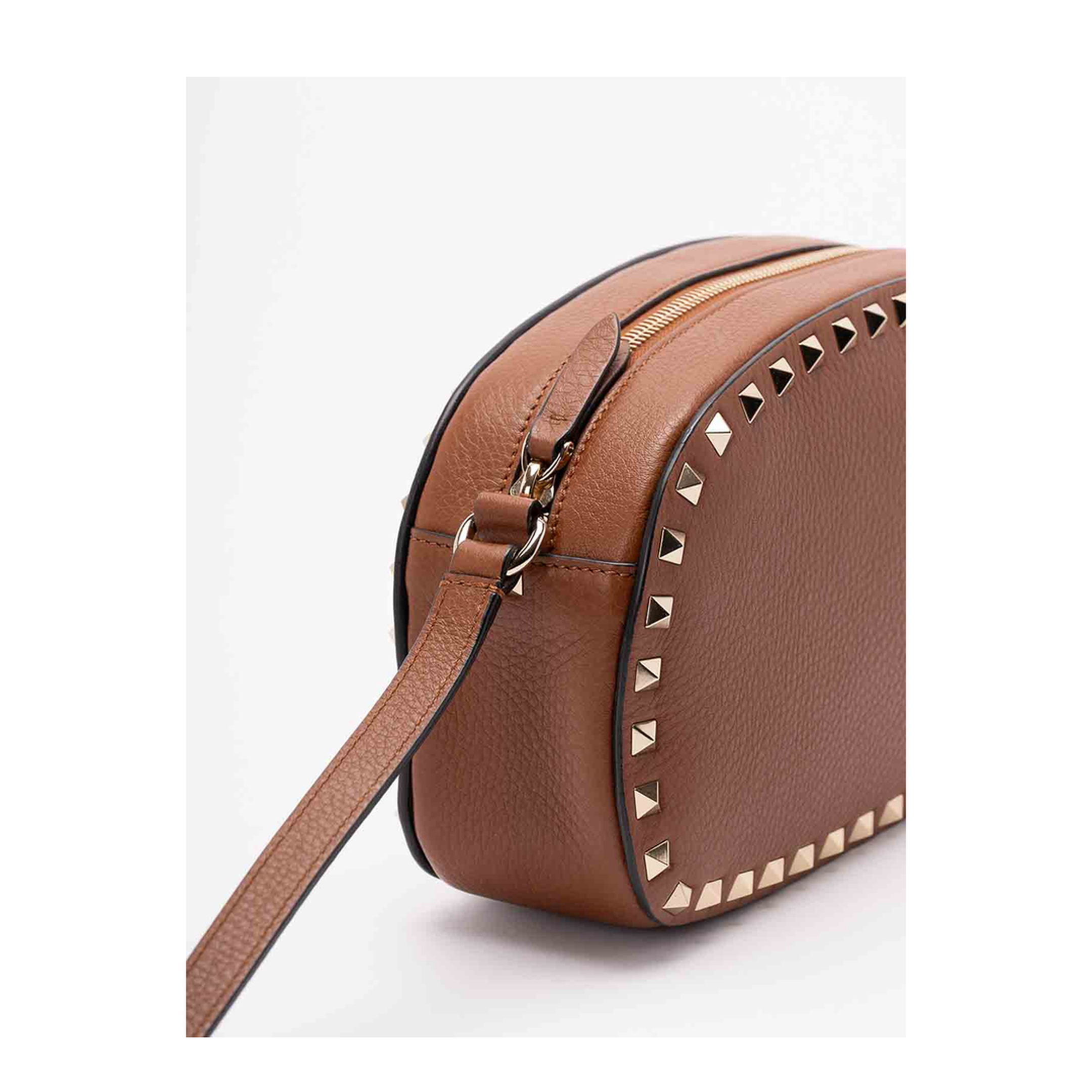 Rockstud Small Calf Leather Camera Case Crossbody - Brown - Image 4