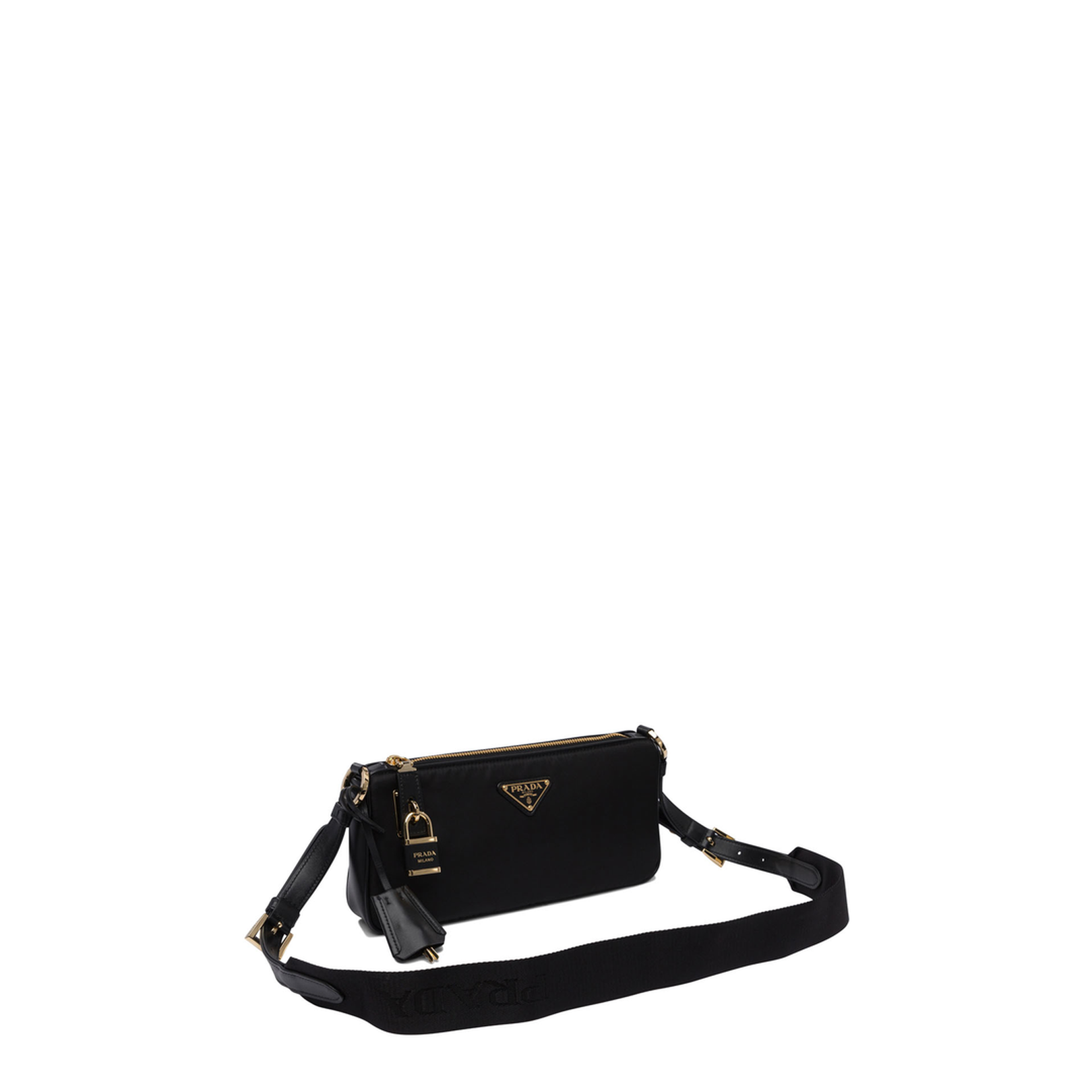 Small Re-Nylon and Leather Shoulder Bag with Lock - Image 2