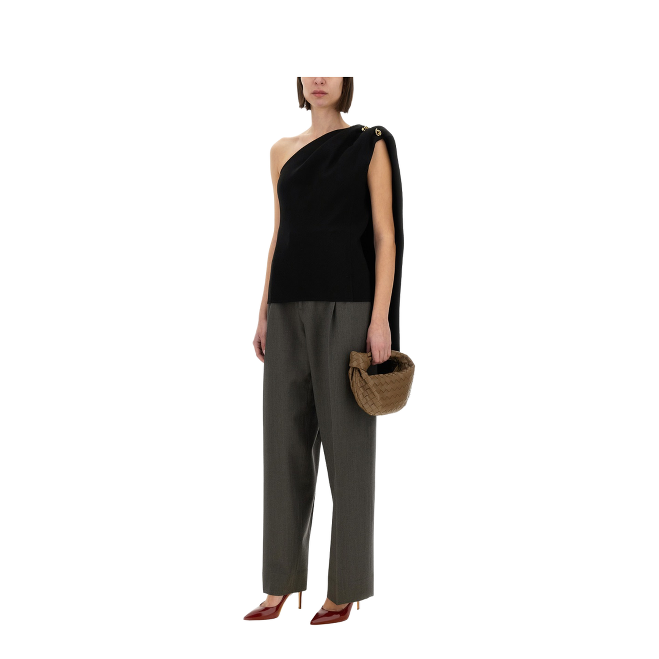 Wool Viscose Crepe Top in Black - Image 2