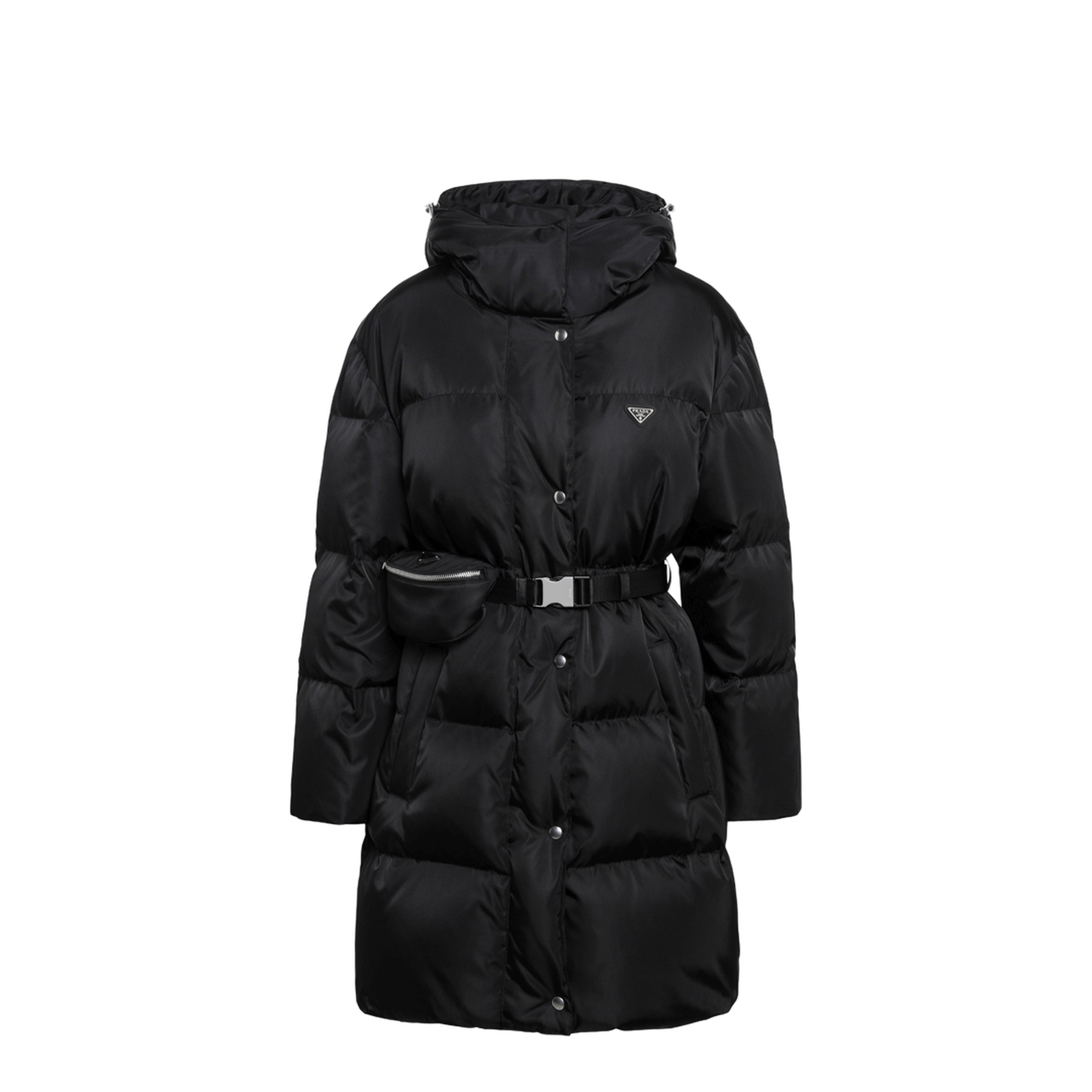 Black Re-Nylon Long Down Jacket with Belt Bag - Image 1
