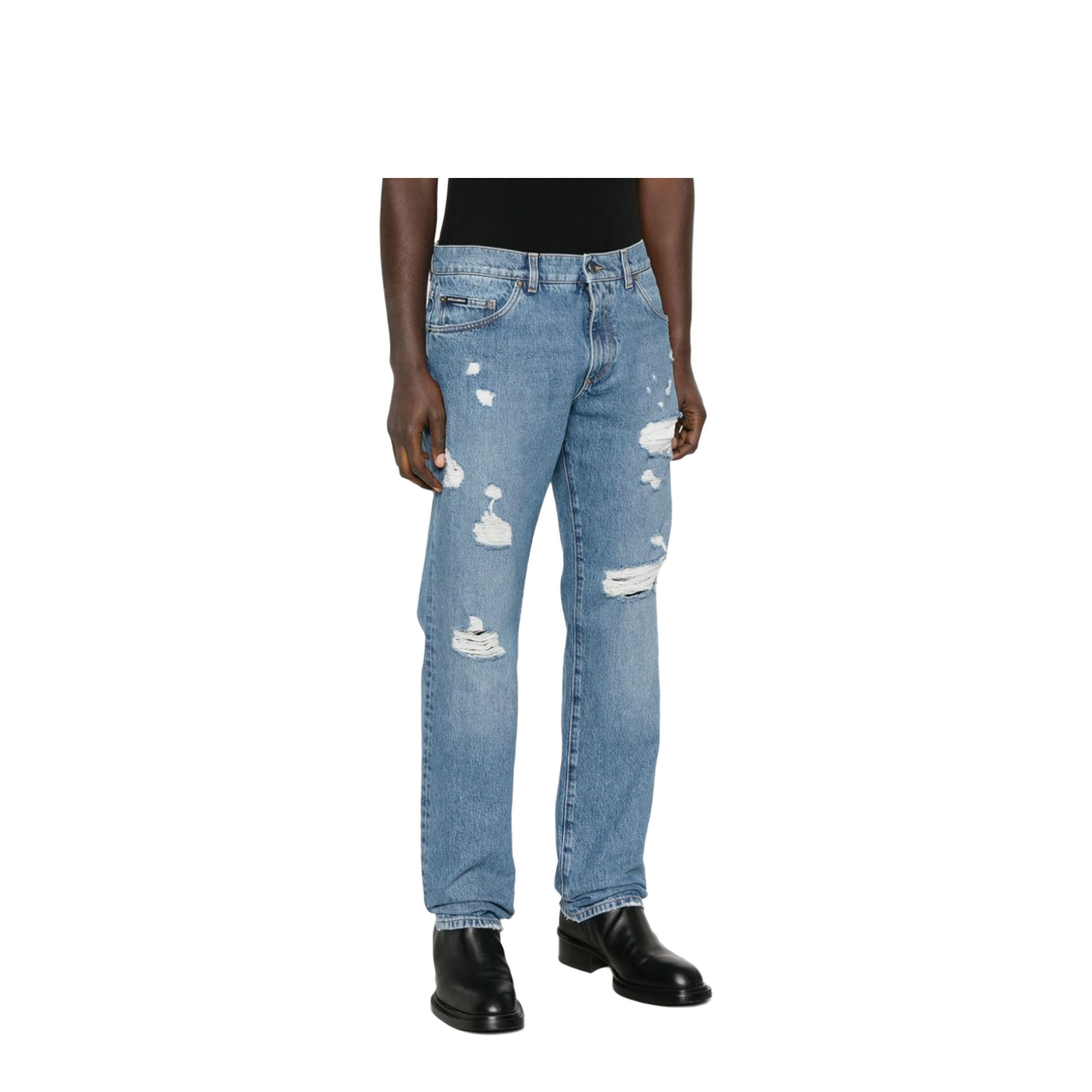 Classic Five-Pocket Cotton Jeans with Abrasions - Image 2