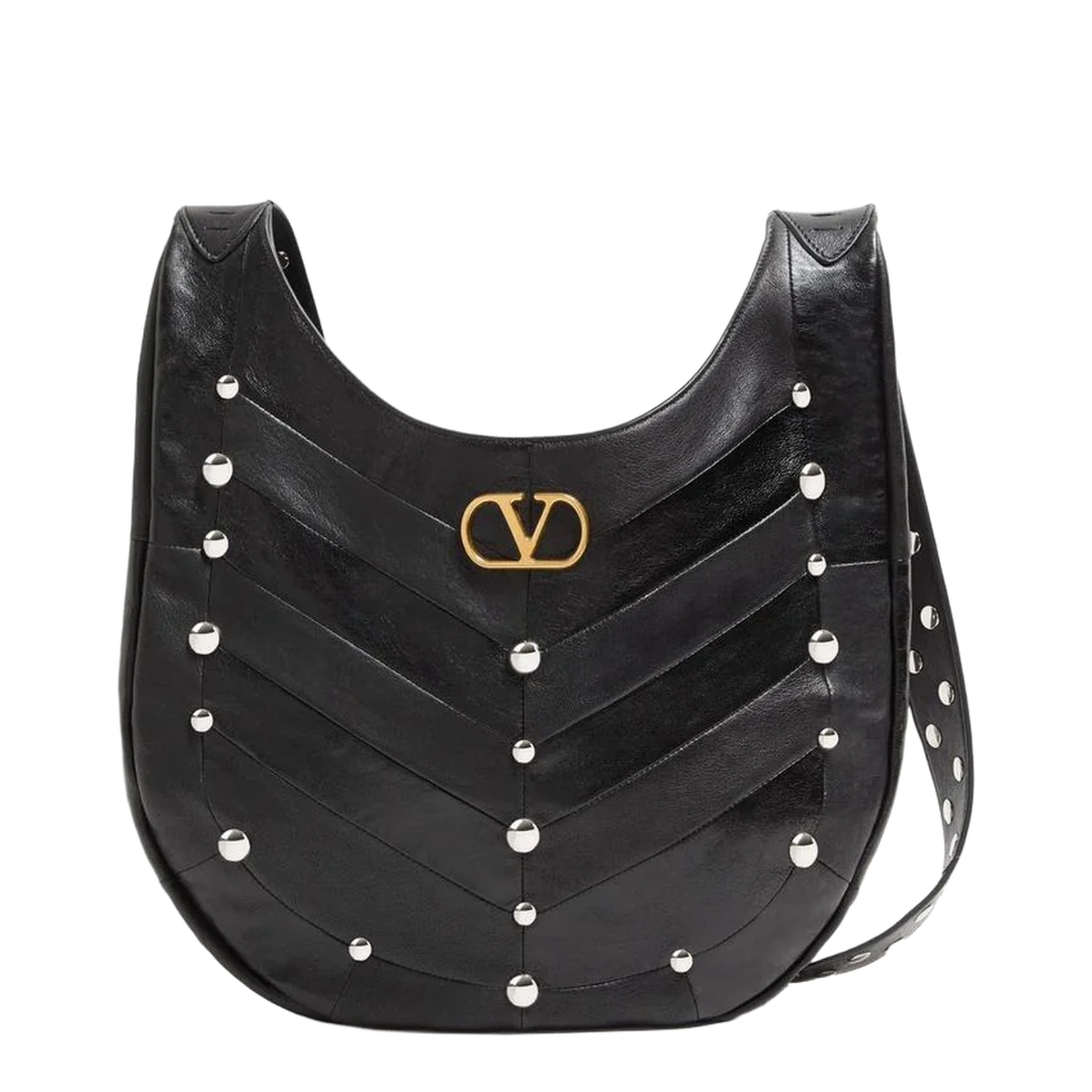Black Studded Nappa Hobo Bag - Image 1