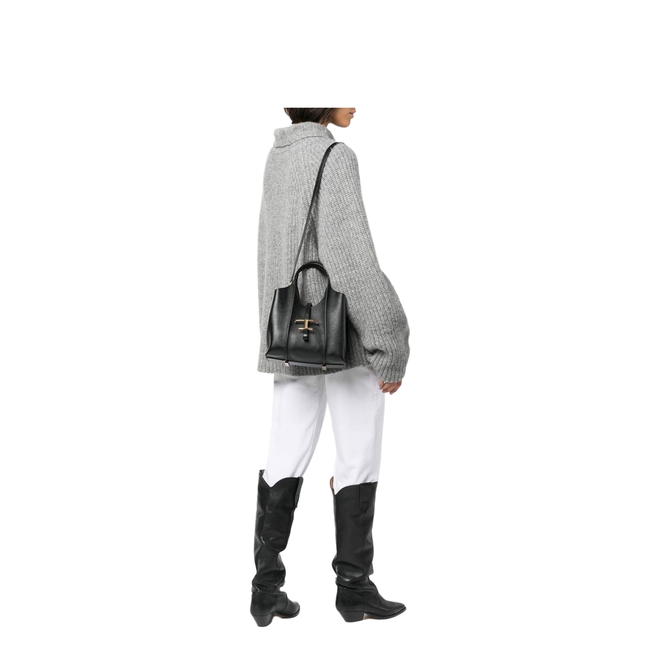 T Timeless Mini Calf Leather Shopping Bag - Black - Image 4