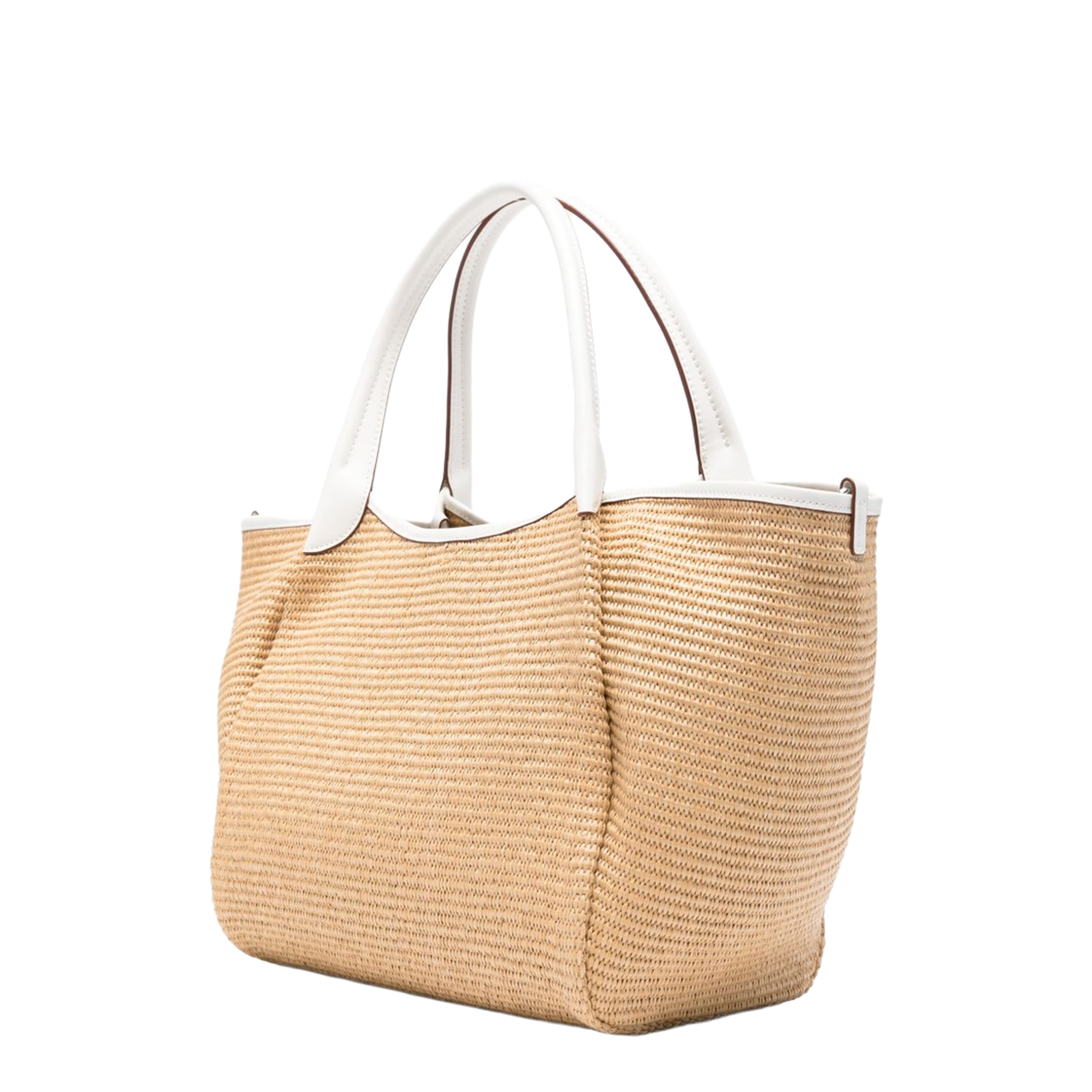 Medium Straw Tote - Natural Beige/White - Image 3