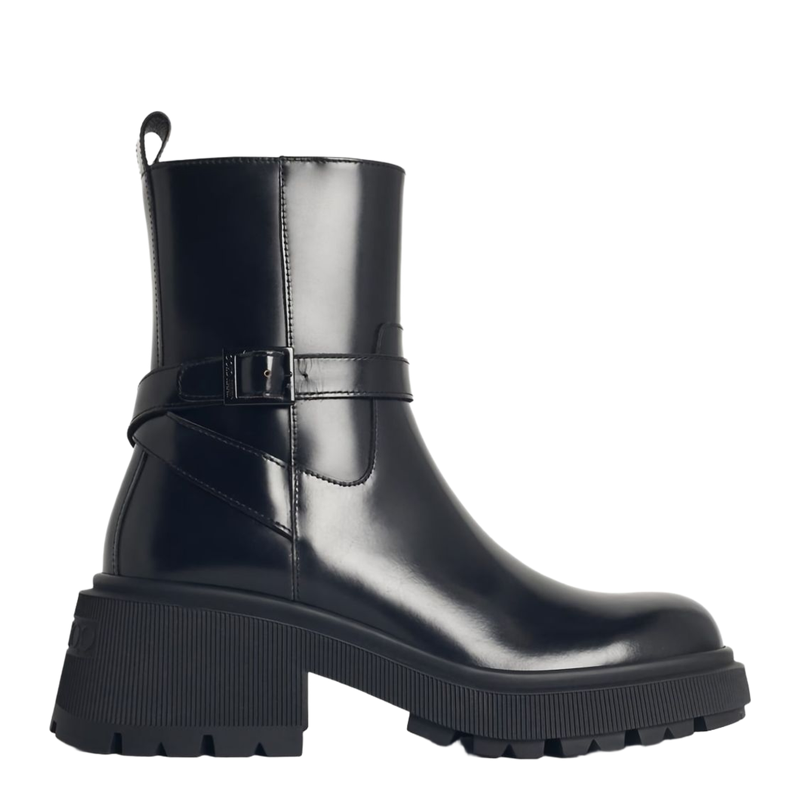 Decorative Buckle Black Calfskin Leather Flats - Image 1